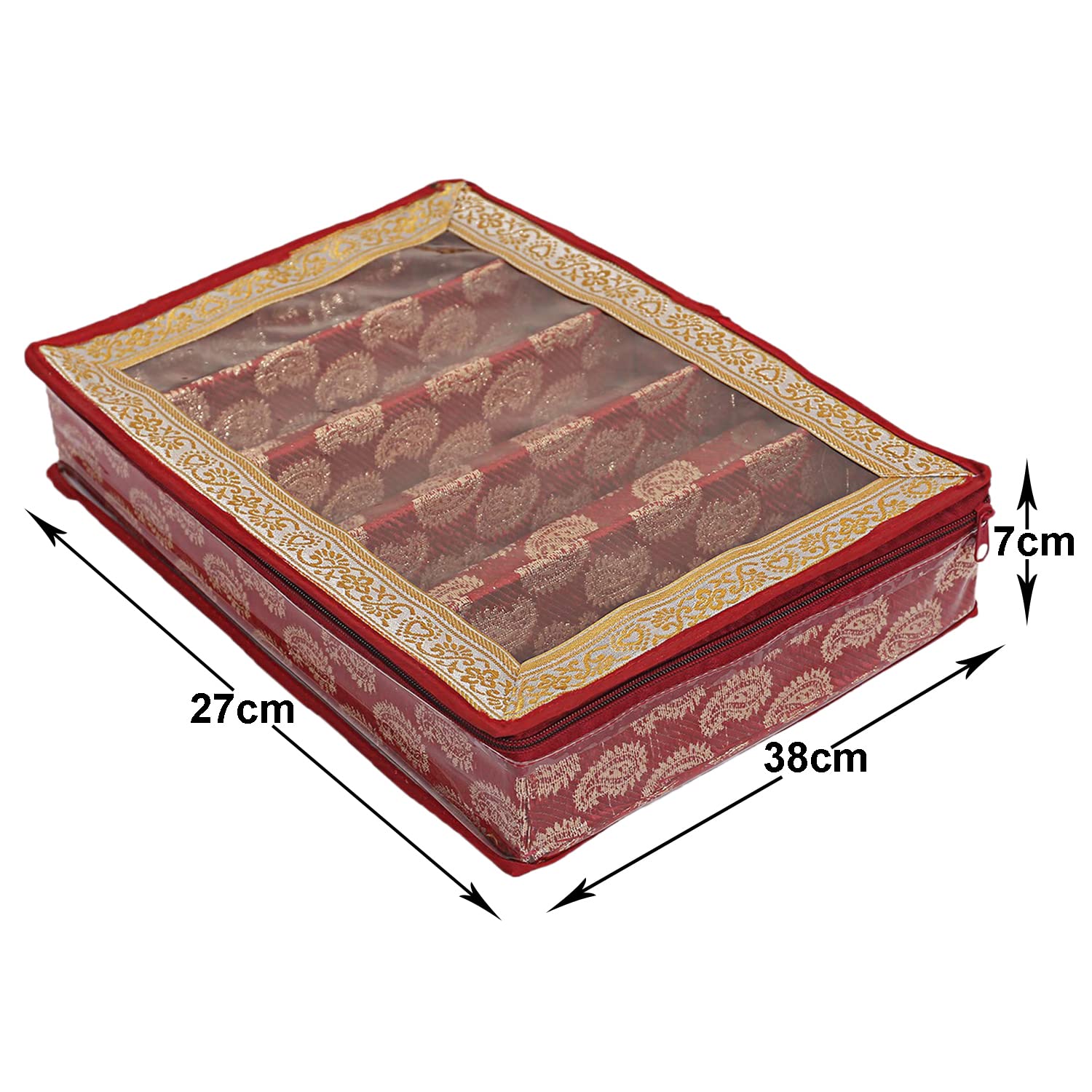 Multipurpose Teardrop Pattern Laminated 5 Rod Bangle BoxOrganizerCase With Tranasparent Top - Pack of 2 Red-47KM0499