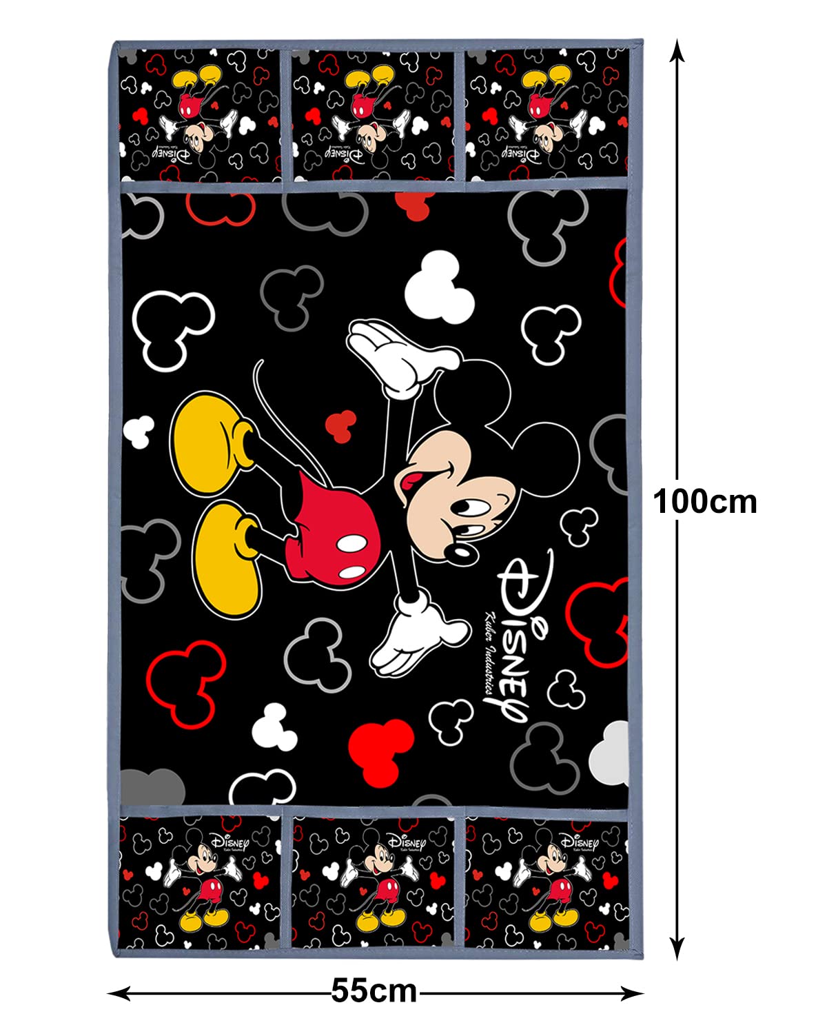 Disney Print Satin Fridge Top Cover With 6 Utility Side Pockets Black