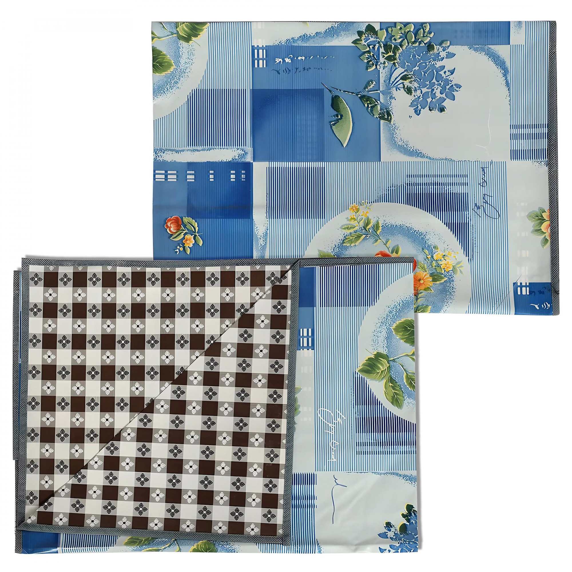 PVC Floral Print Both Sided Bed Server Food Mat Bedsheet Protector For Home 36x36 Blue 54KM4338