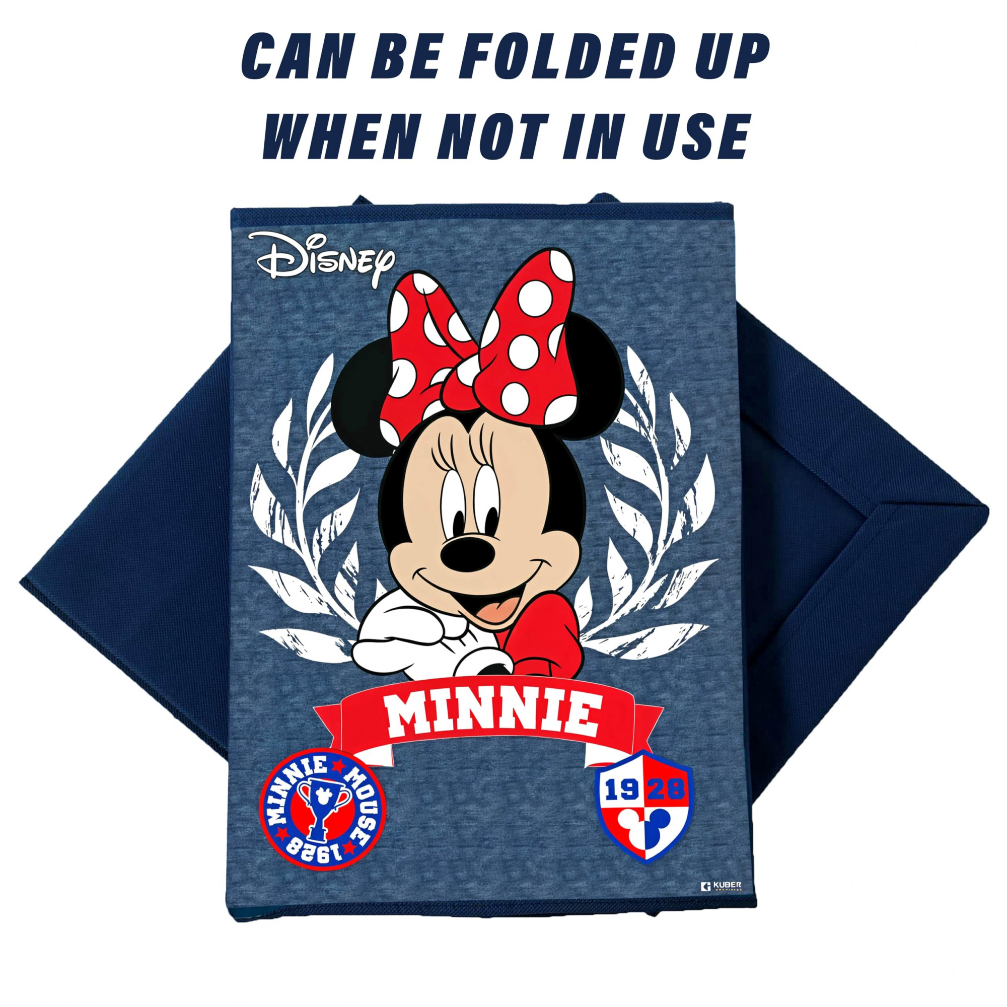 Disney Minnie Print Foldable Laundry BasketClothes Storage Basket With Handle  Lid60 LtrNavy Blue