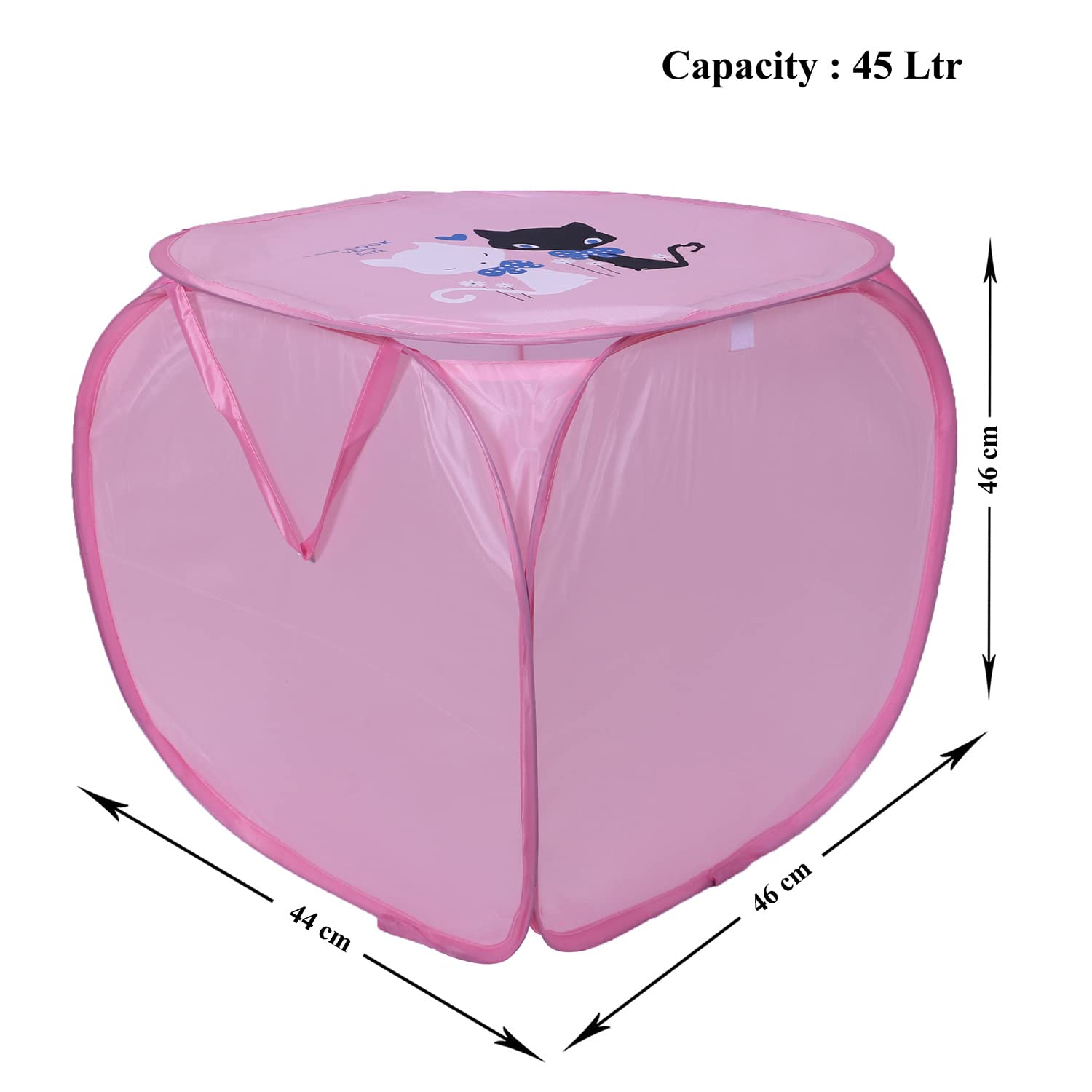 Polyester Durable  Collapsible Square Laundry BasketClothes Storage Box With Lid  Side Handles45 LtrPink