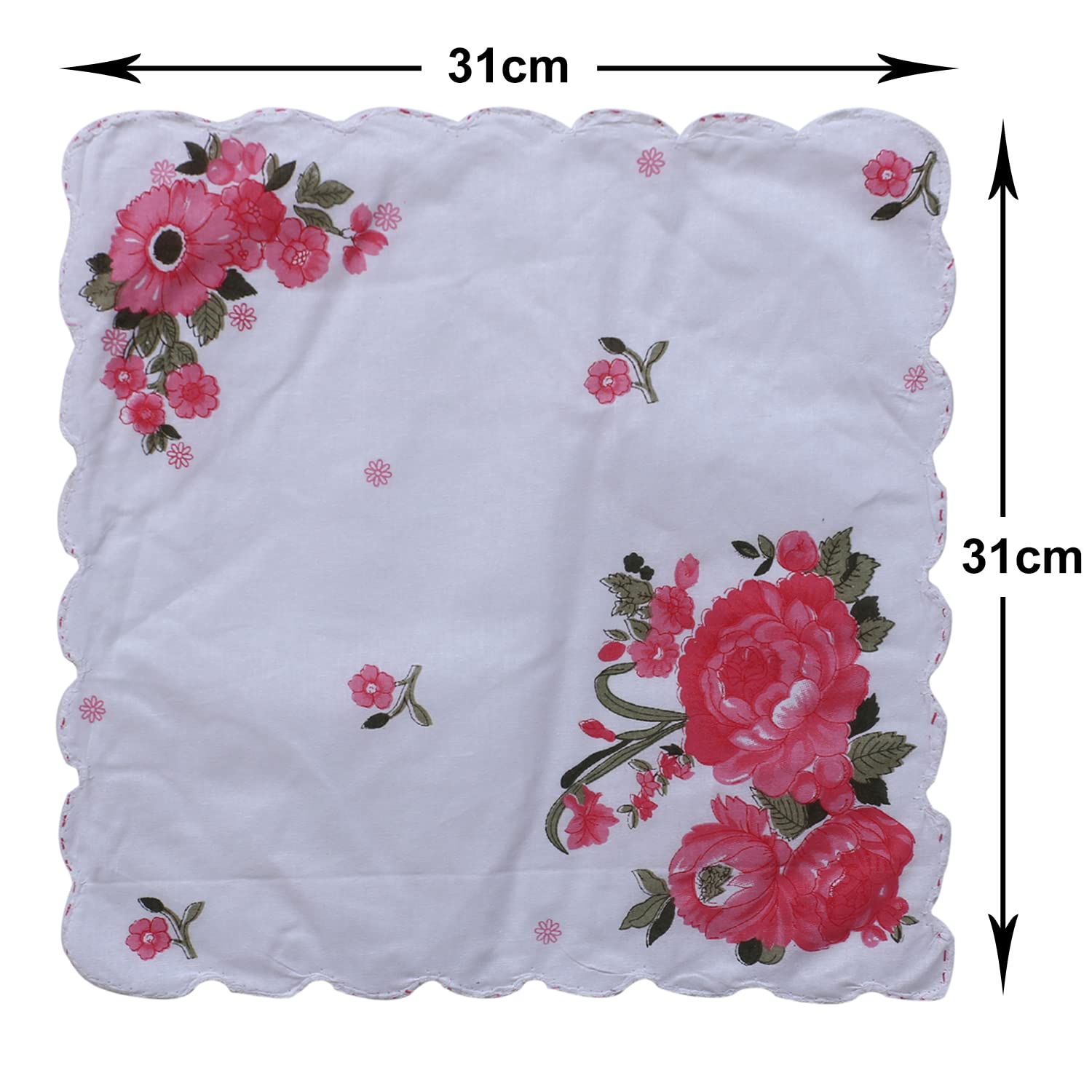 HandkerchiefsMulticolor Rose Print Cutwork Soft Cotton Hankies For WomanGirls  Wicking Sweat from HandsFaceSet of 12 White