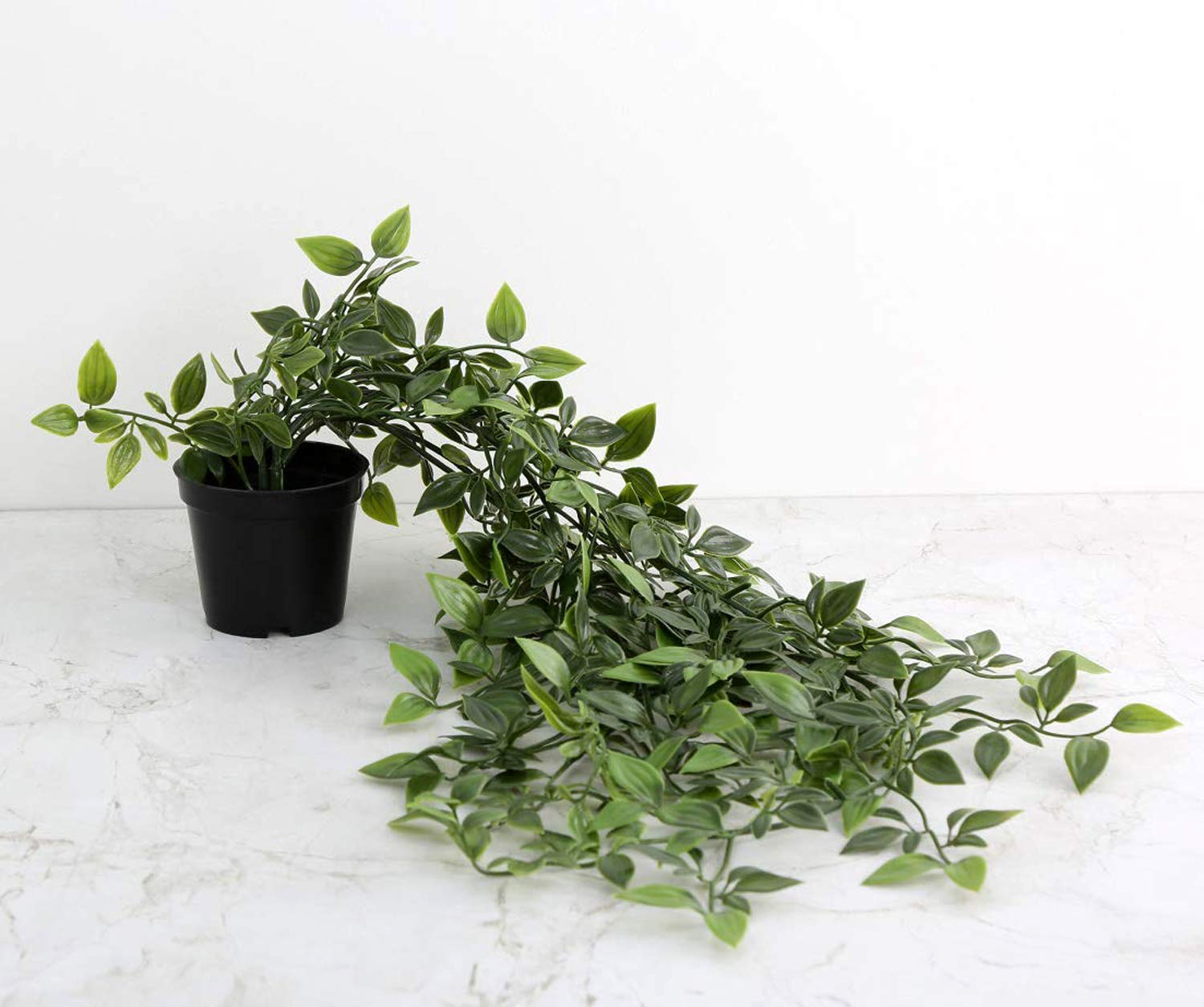 2 Pcs Artificial Vine Plant Small Potted in Black Pot Plastic Fake Green Vine for Office Home Decor Faux Plant for Hanging Baskets Green-KUBMART11605