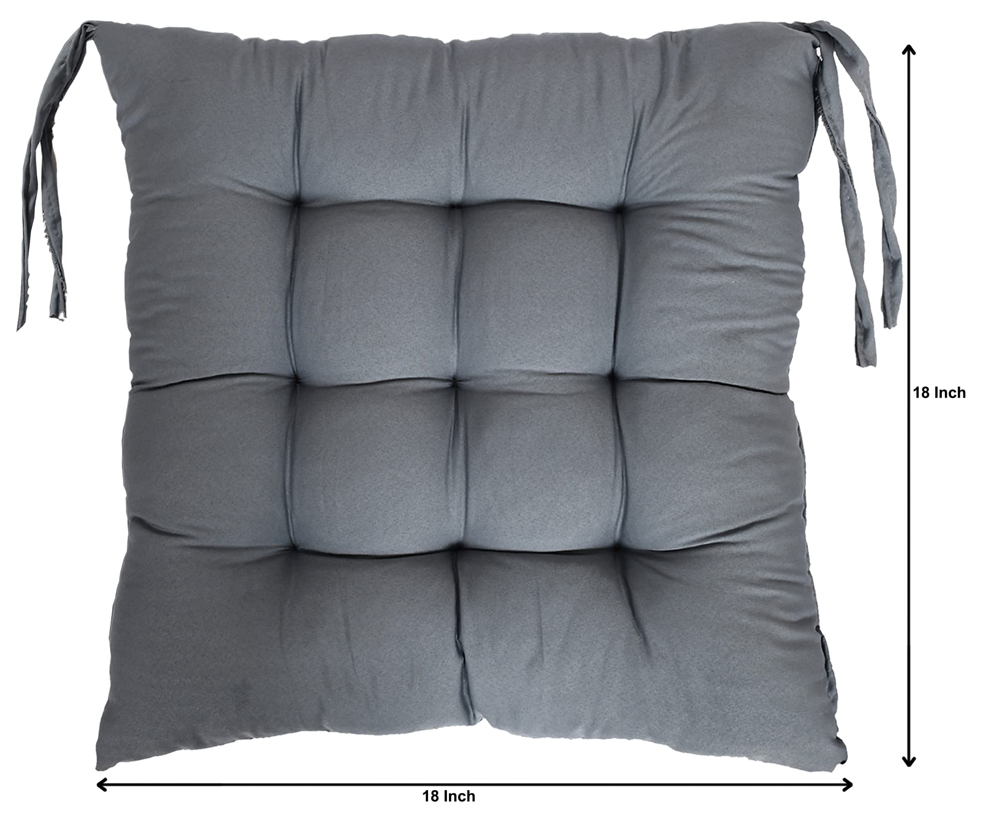 Microfiber Square Chair PadCushion for Office Home or Car Sitting with Ties-Pack of 4 1818 Inch Grey