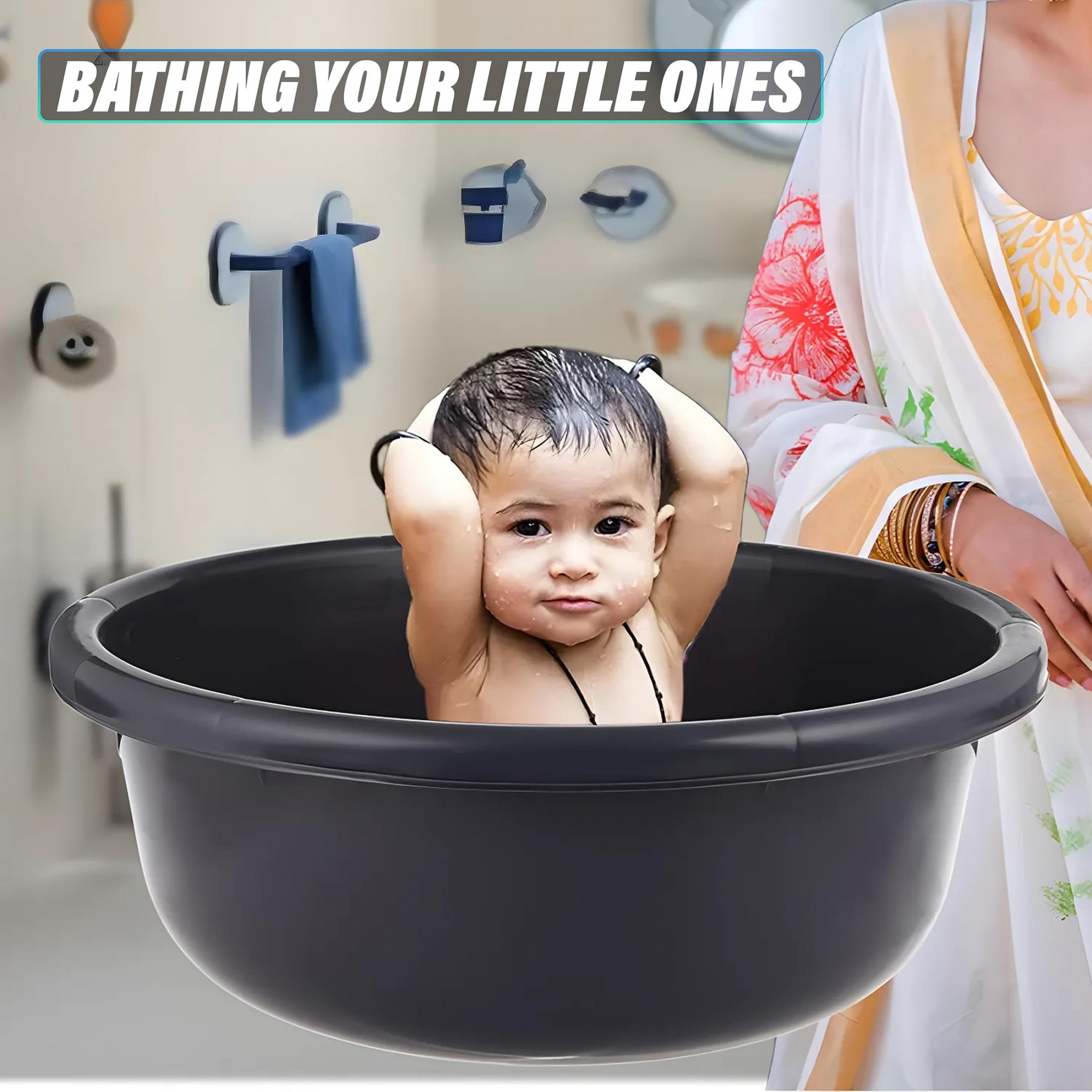 Bath TubVersatile Plastic Utility Gaint TubDurable Deep Tub for Baby BathingWashing ClothesFeeding Pan26 Liter Grey