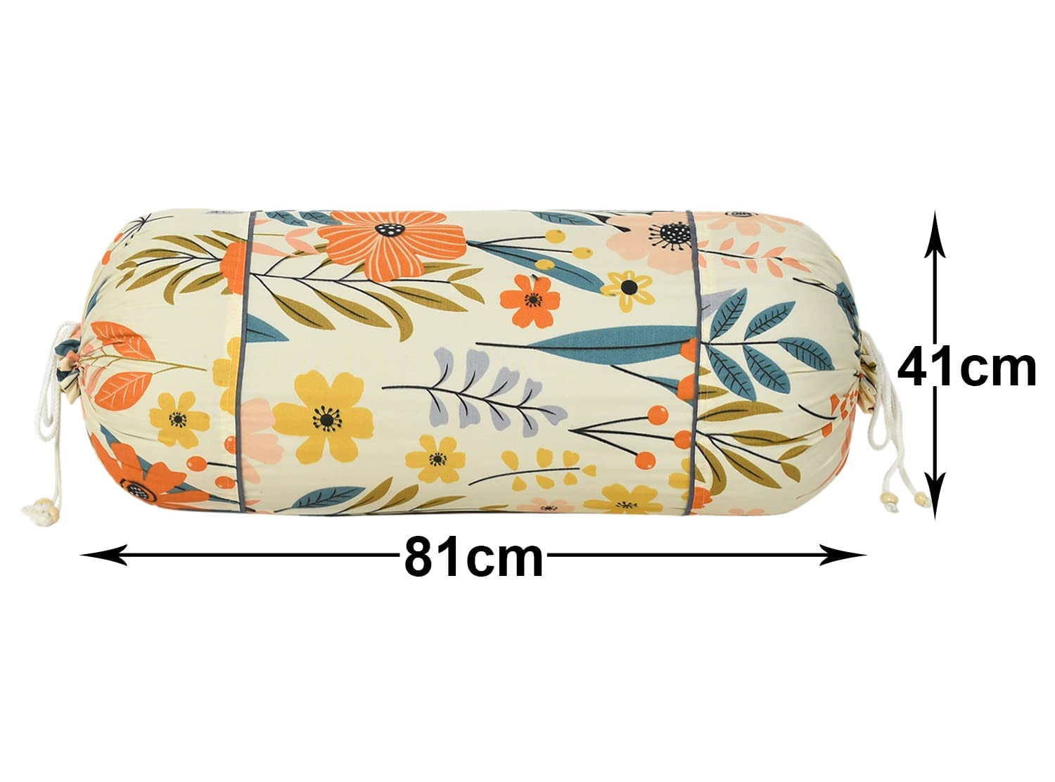 Flower Printed Cotton Bolster Cover- Set of 2 16x32 Brown  White-44KM0141