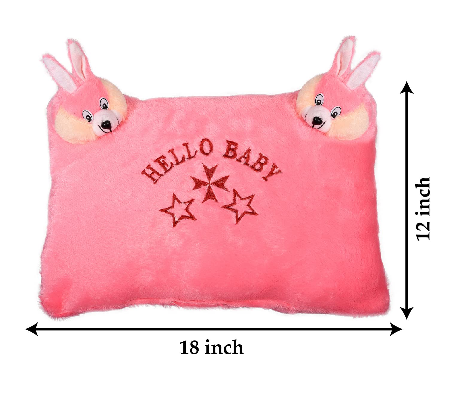 Hello Teddy Design Baby PillowVelvet Super soft Kids Pillow For Sleeping  Travel12 x 18 InchPink