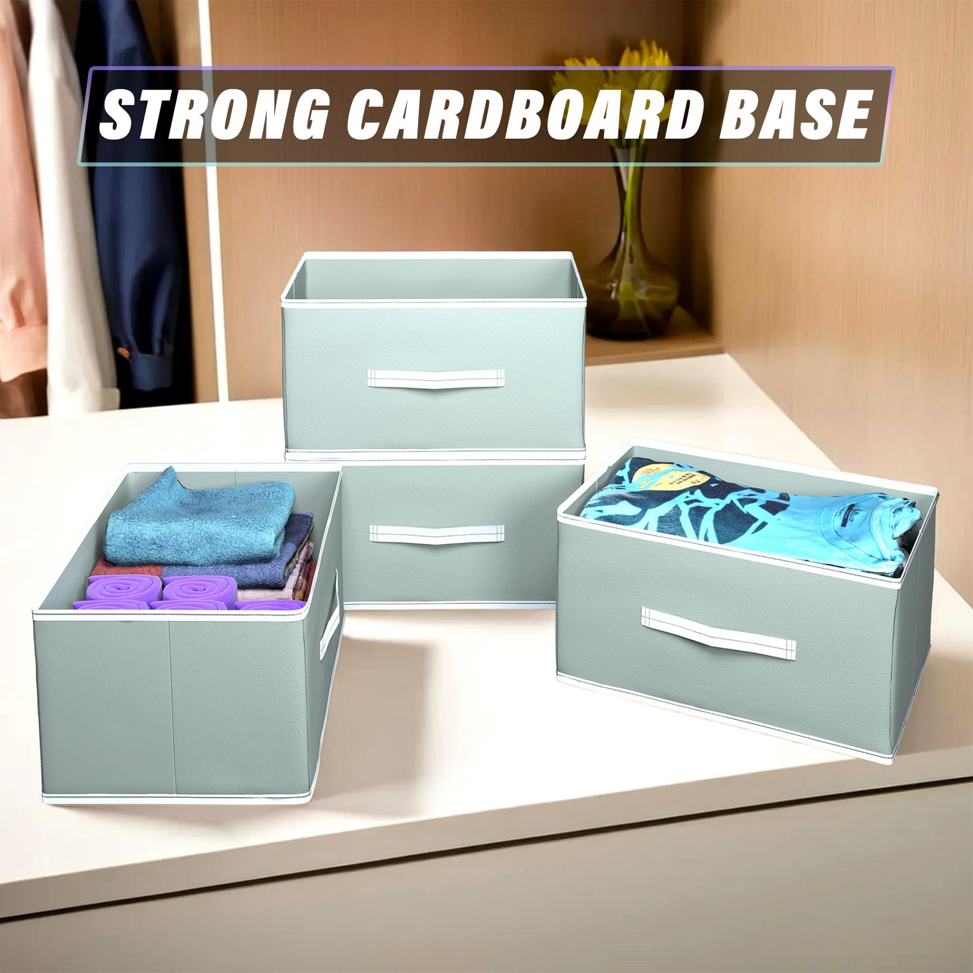 Multipurposes Rectangular Flodable Storage Box Drawer Storage and Cloth Organizer Pack of 4 Grey-HS40KUBMART23898