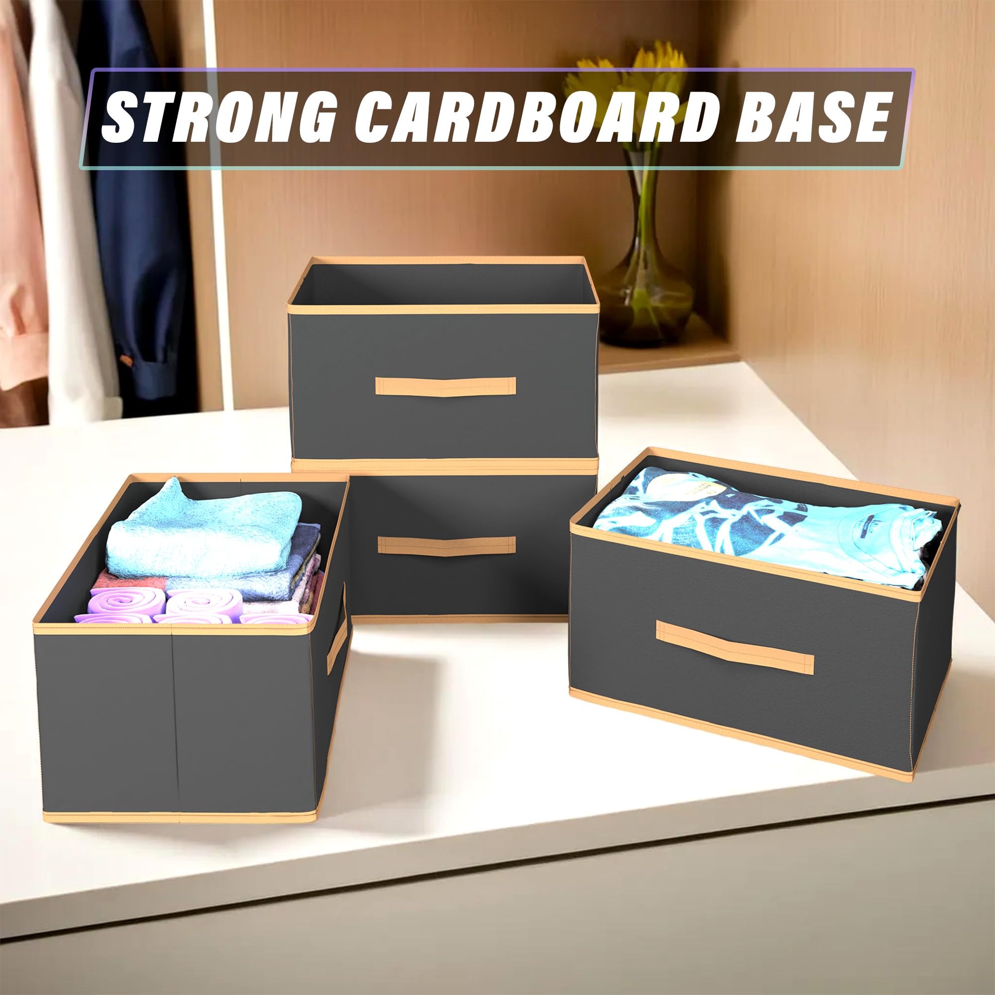 Multipurposes Rectangular Flodable Storage Box Drawer Storage and Cloth Organizer Pack of 6 Black-HS40KUBMART23920