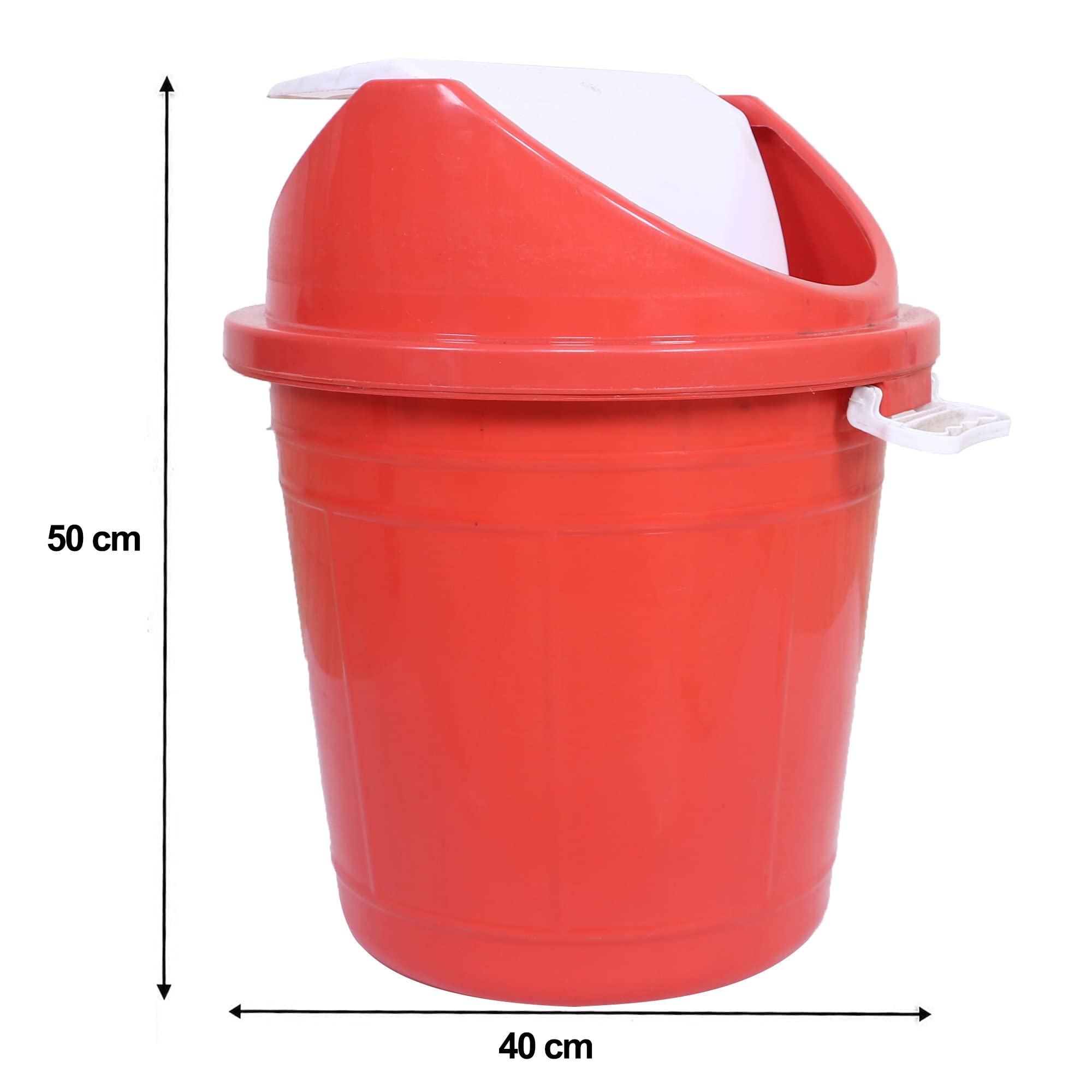 Swing Top Lid DustbinPlastic Garbage Basket  Round Trash CanWaste Bin with Lid For HomeBathroomOfficeWashrooms30 Litre Red
