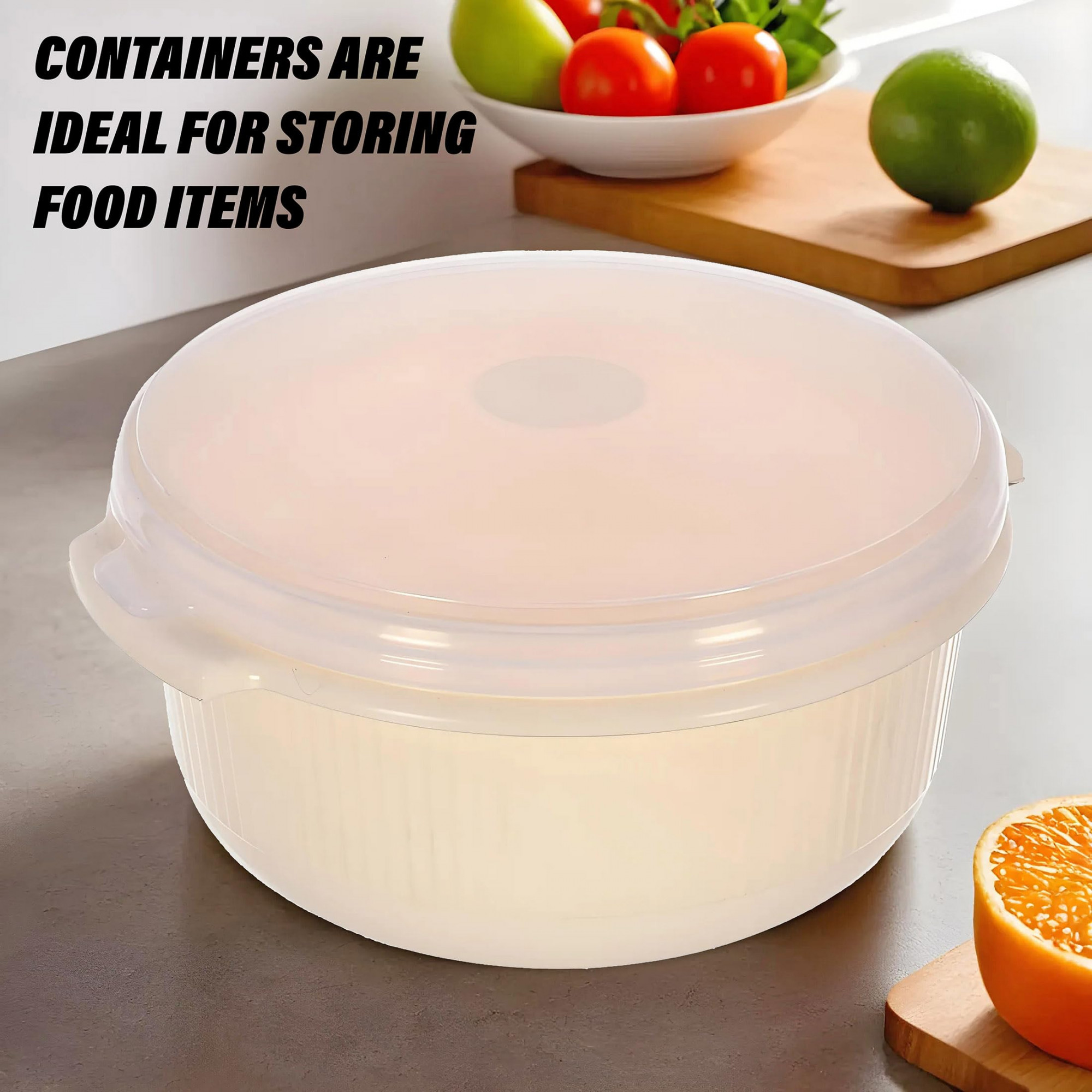 Food Grade Microwave  Freezer Safe Plastic Bowls Food Storage Container Set With Lid Set of 3 3200ml 1800ml 1000ml Cream-46KM0318