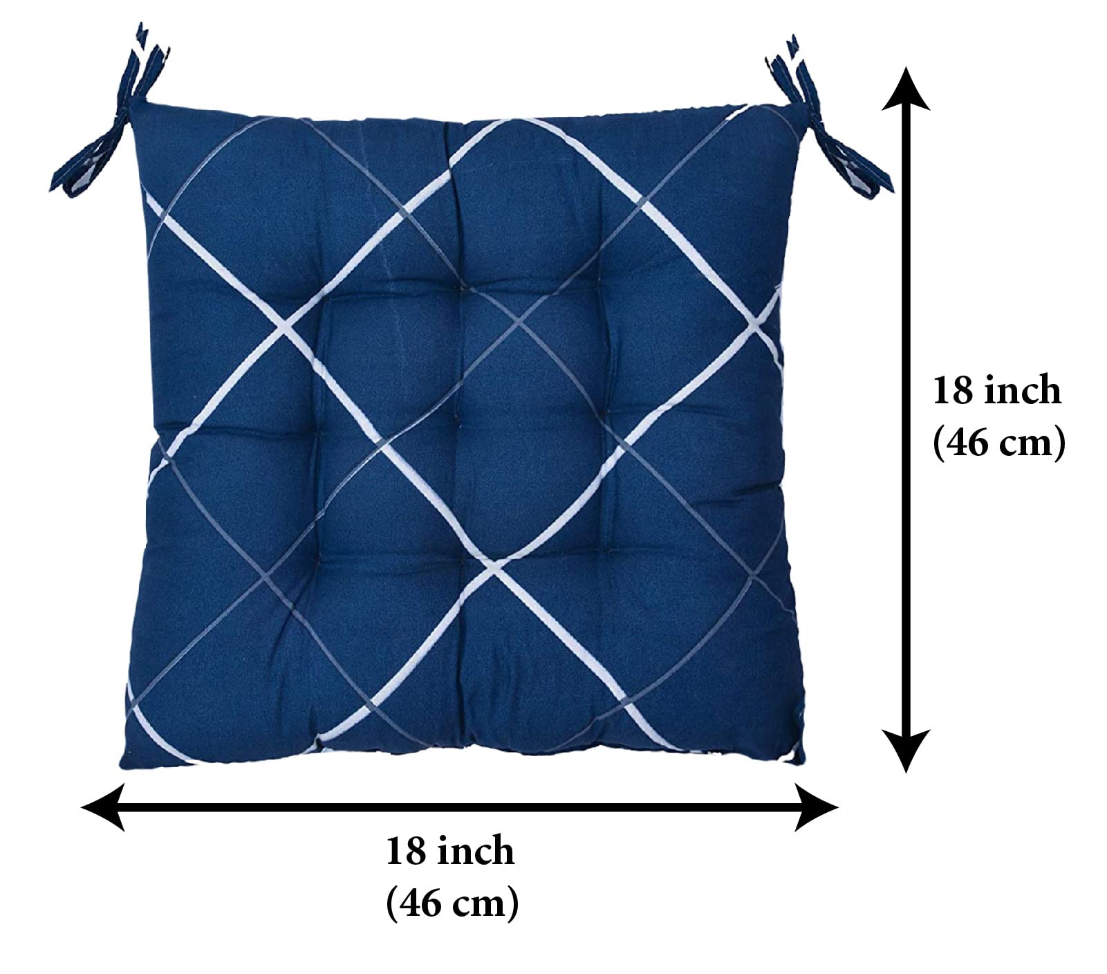 Geomatric Printed Microfiber Square Chair Pad Seat Cushion For Rocking chair Office chair Dinning chair IndoorOutdoor With Ties 1818 Inch- Pack of 2 Blue