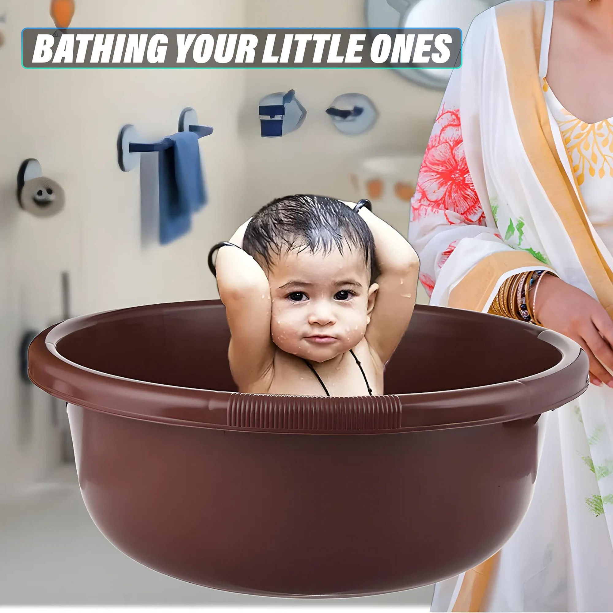 Bath TubVersatile Plastic Utility Gaint TubDurable Deep Tub for Baby BathingWashing ClothesFeeding Pan26 Liter Brown