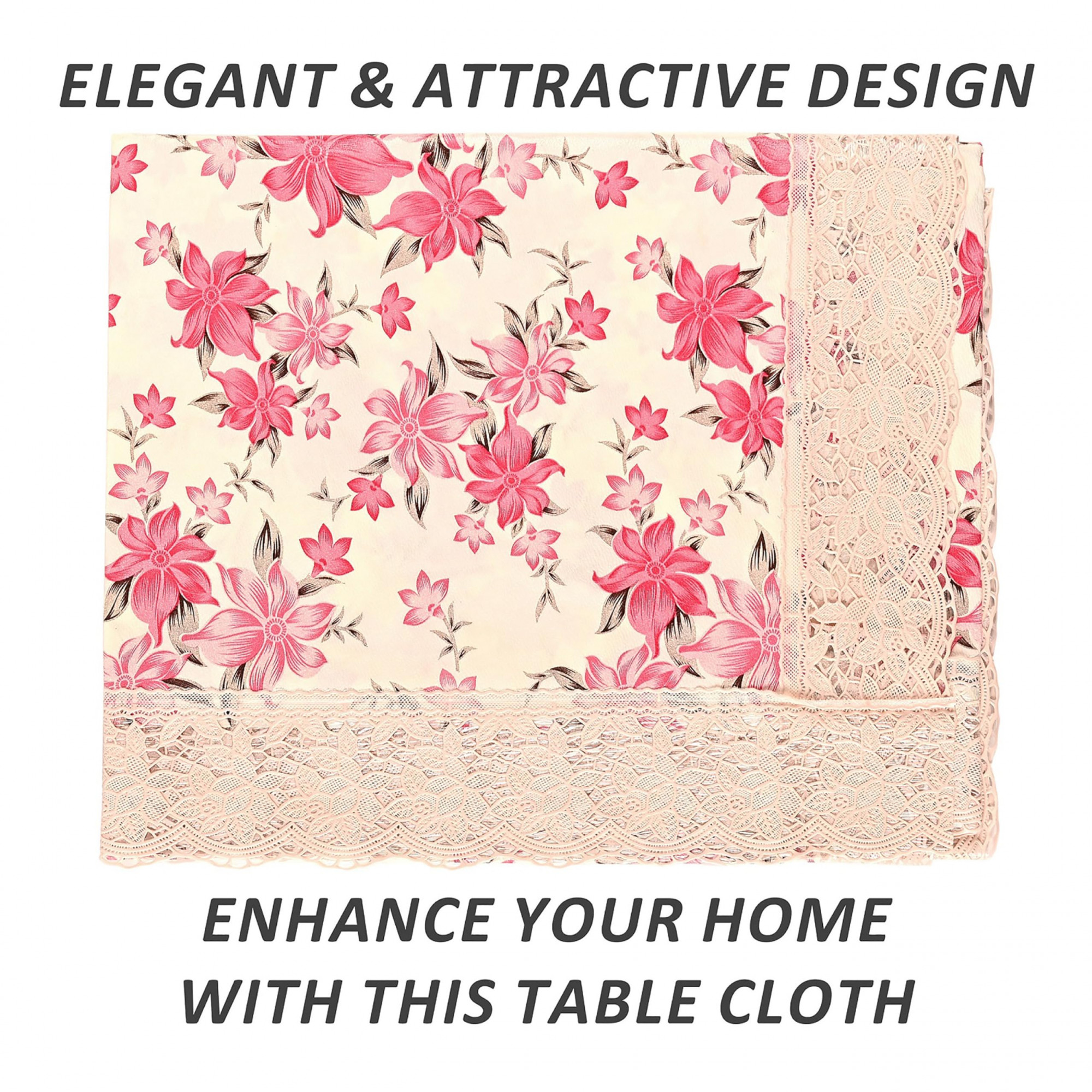 Flower Print PVC Table Cover for Dining Table and 6 Seater Dining TablePink  White-KUBMART11752