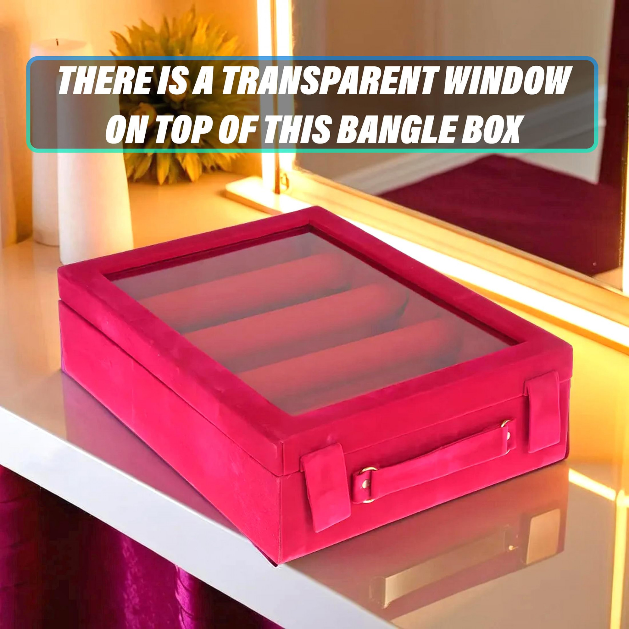 4 Rod Bangle BoxWooden Jewelry BoxWedding Vanity BoxVelvet Coated Wedding Bracelet Organizer for Women  Girls Pink