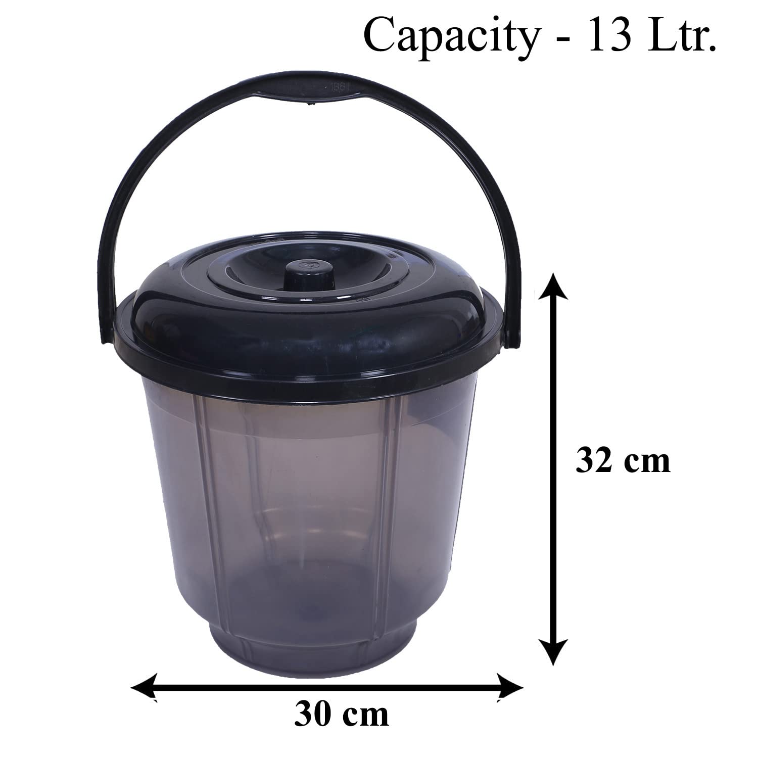 Colorful Homeware BucketUnbreakable Plastic BucketTransparent Bucket with Lid  Handle for BathroomHome Use13 Litre Black