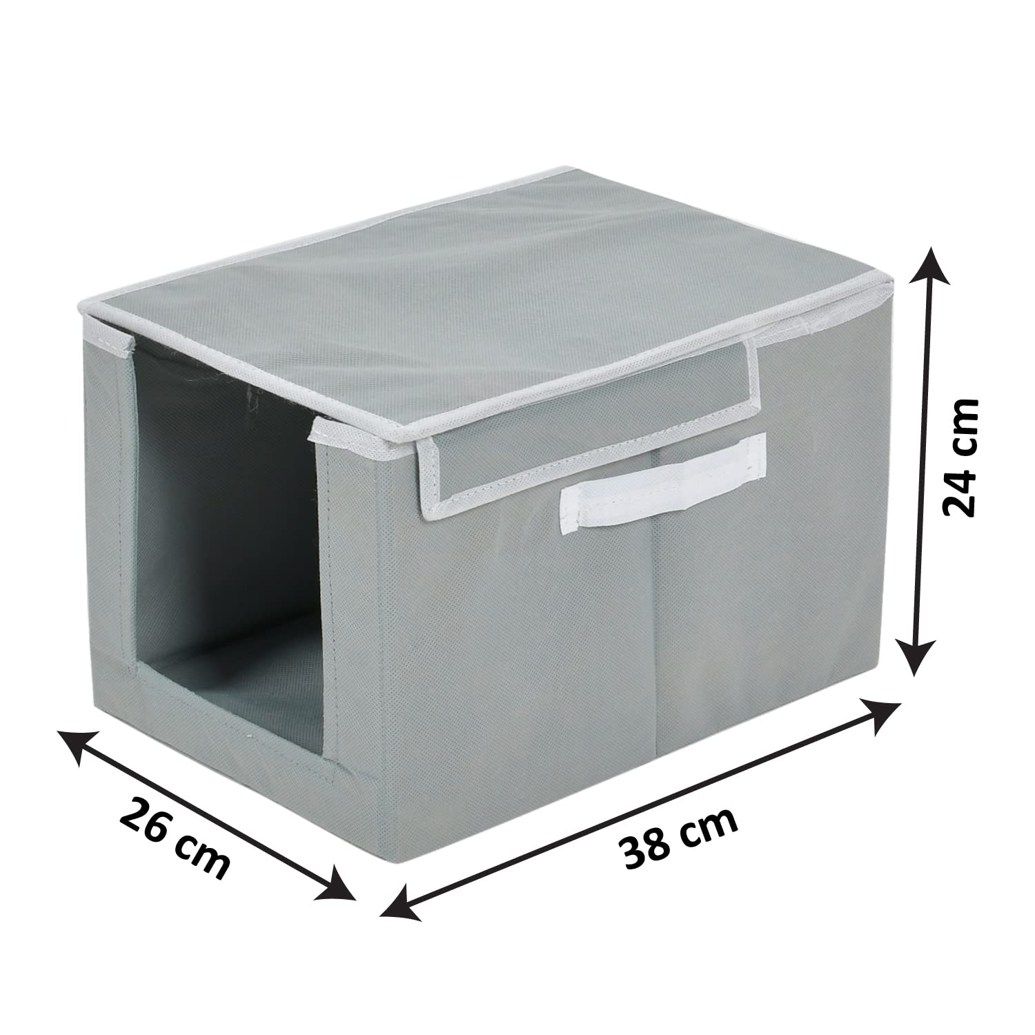 Non-Woven Cloth Stacker Wardrobe OrganizerBin With Carrying Handle  Lid- Pack of 2 Grey-HS43KUBMART26882