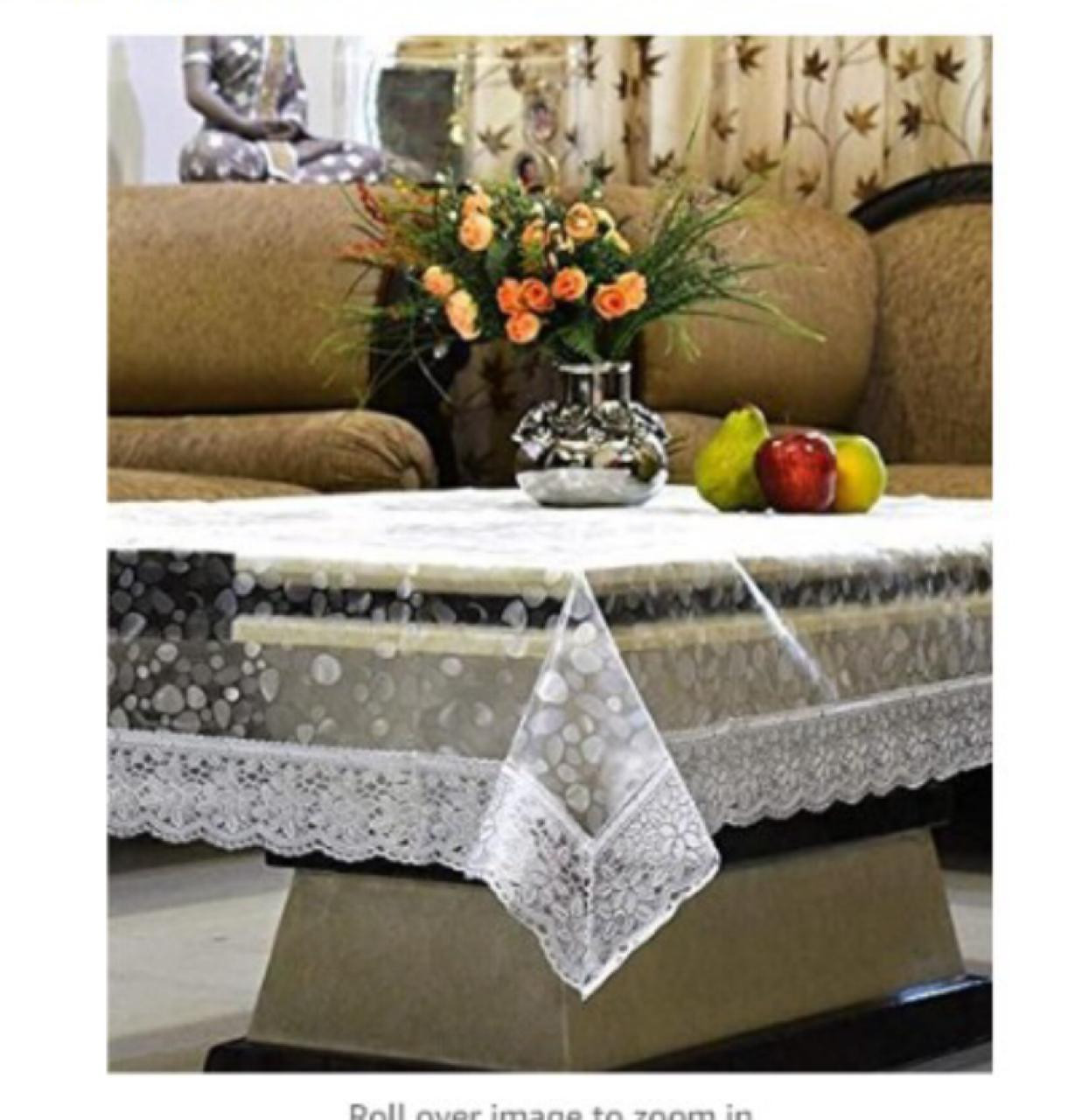 Kuber Industries Transparent 4 Seater PVC Dining Table Cover, Protector With White Lace Border, 45