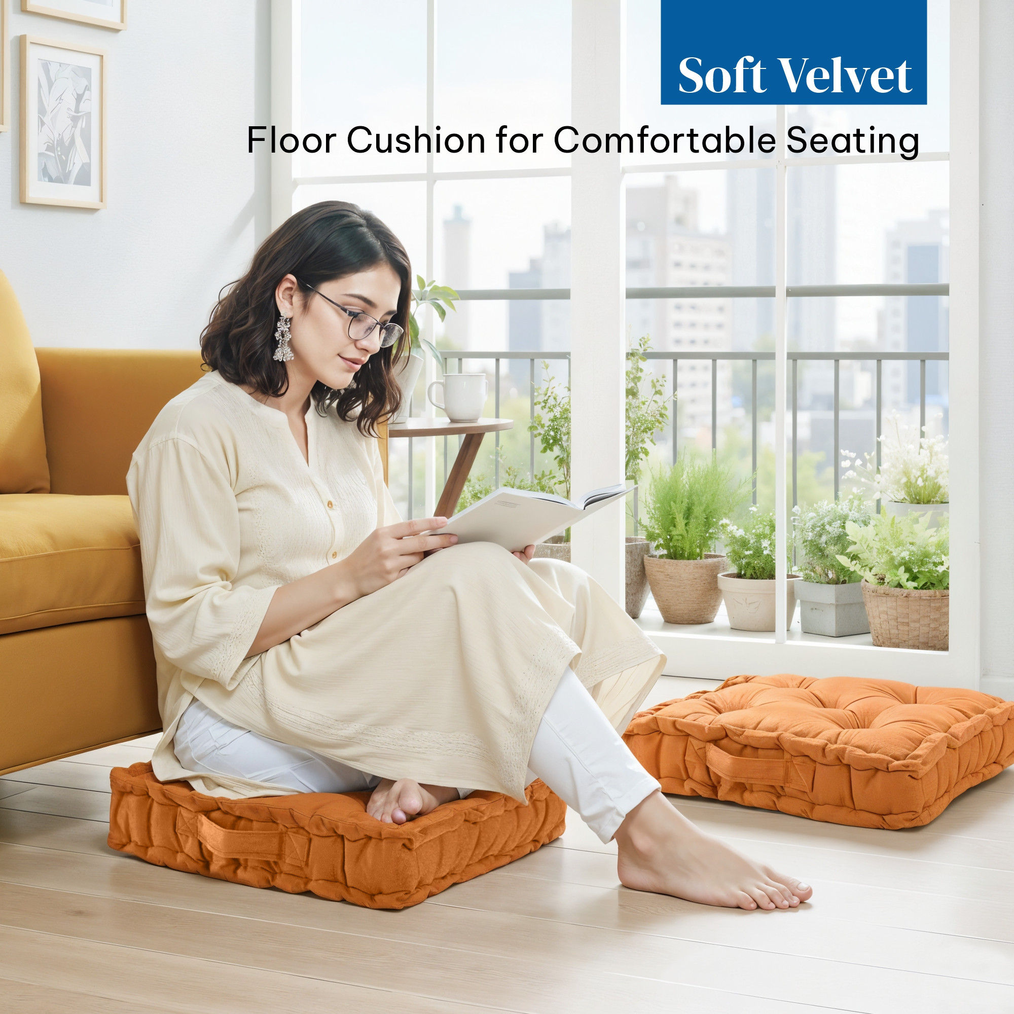 Inch Heavy Velvet Chair Pad for Dining Office  Home  Soft Cushion with Center Tuft  Support for Long Sitting  Golden