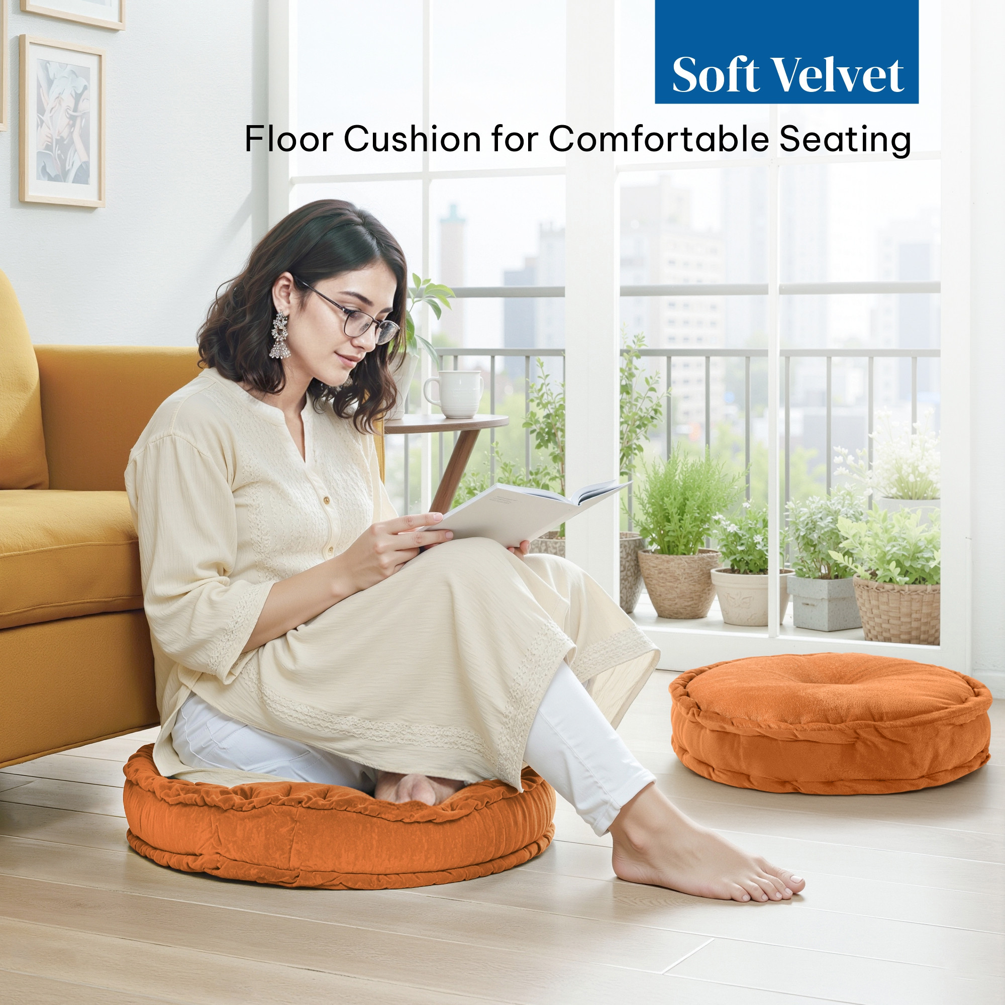 Inch Heavy Velvet Chair Pad for Dining Office  Home  Soft Cushion with Center Tuft  Support for Long Sitting  Golden