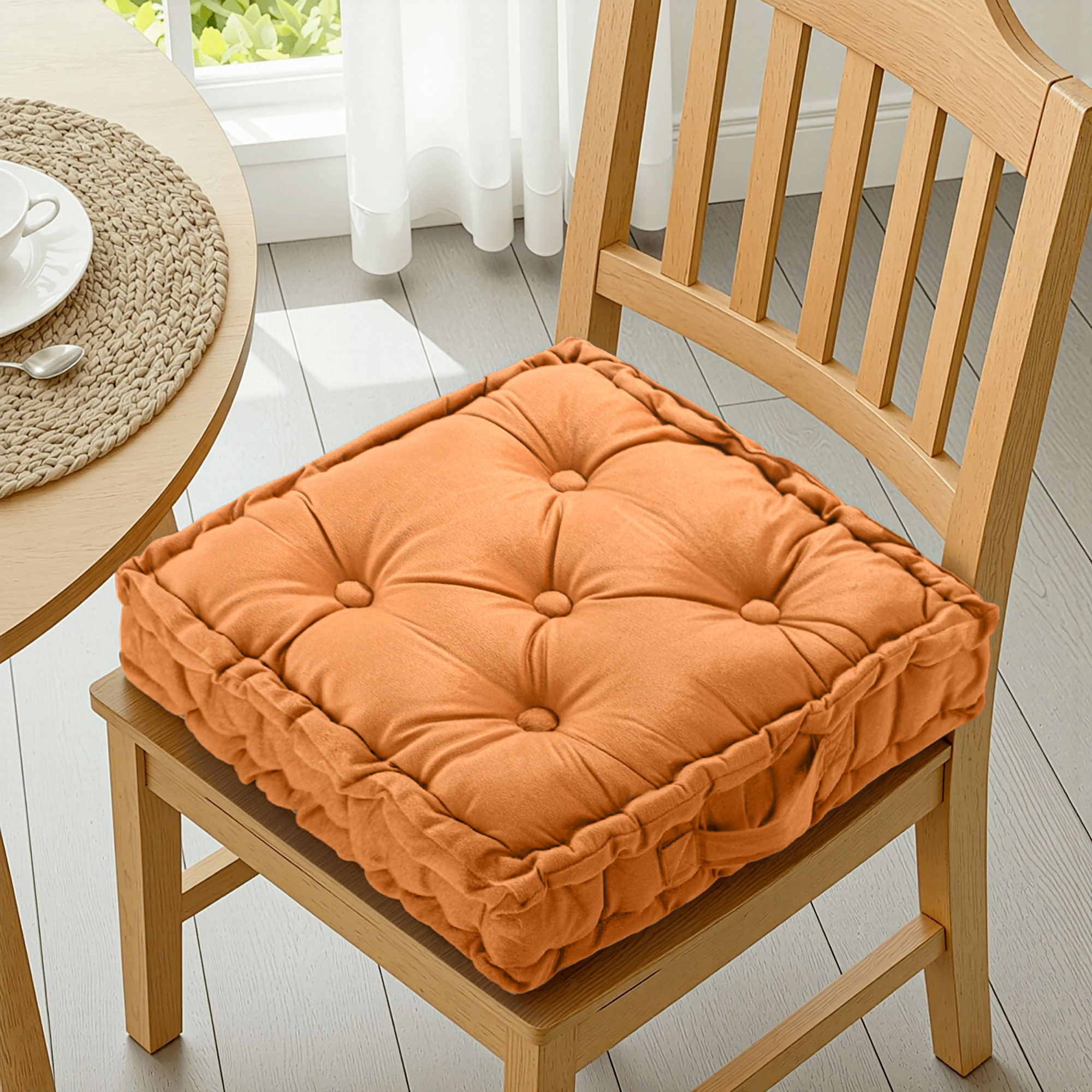 Inch Heavy Velvet Chair Pad for Dining Office  Home  Soft Cushion with Center Tuft  Support for Long Sitting  Golden