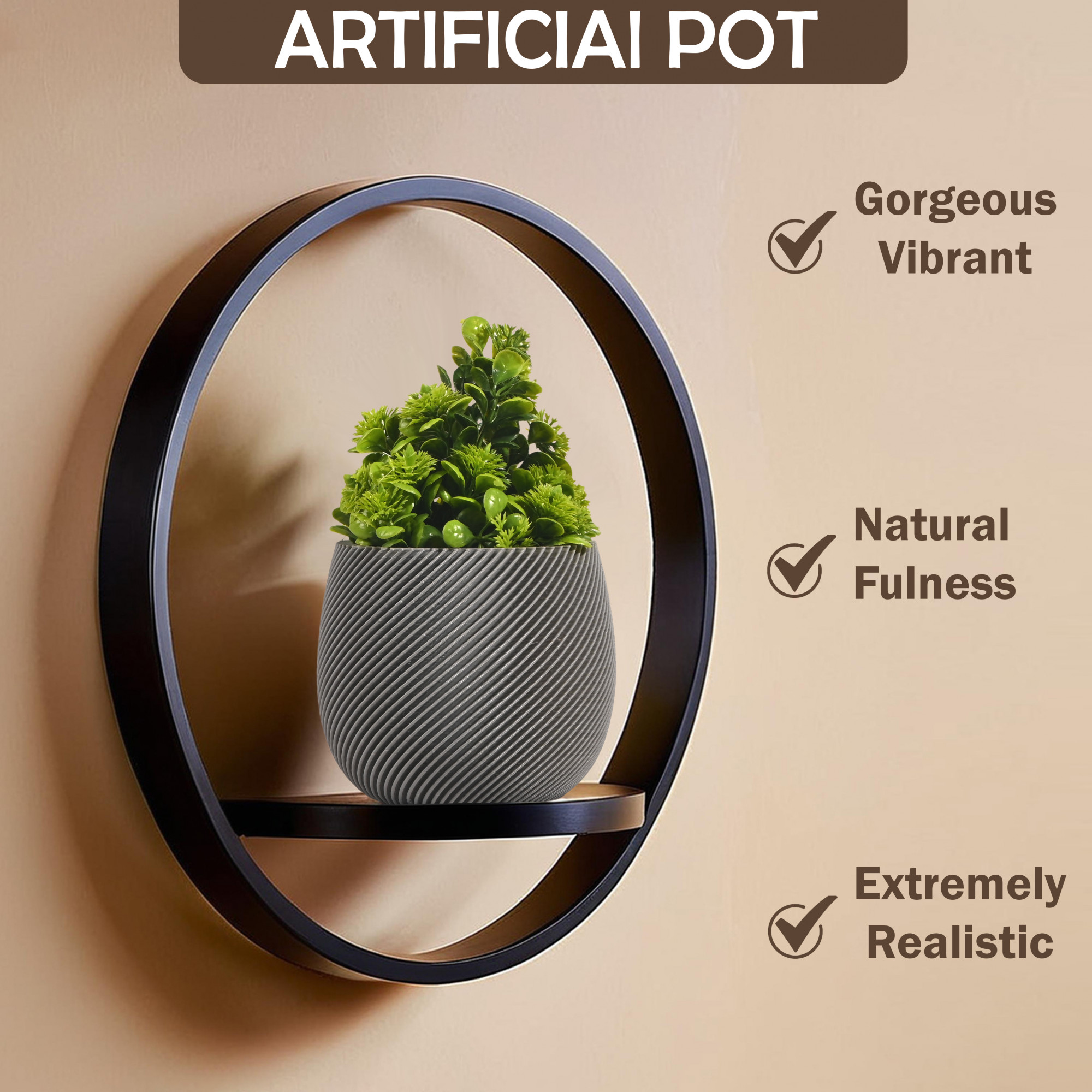 Indoor Artificial Plants with Pot for Shelf and Table Top  Potted Faux Plants for Home Decor  Office Desk  TV Unit Decorative Items for Living Room  4001 - Grey