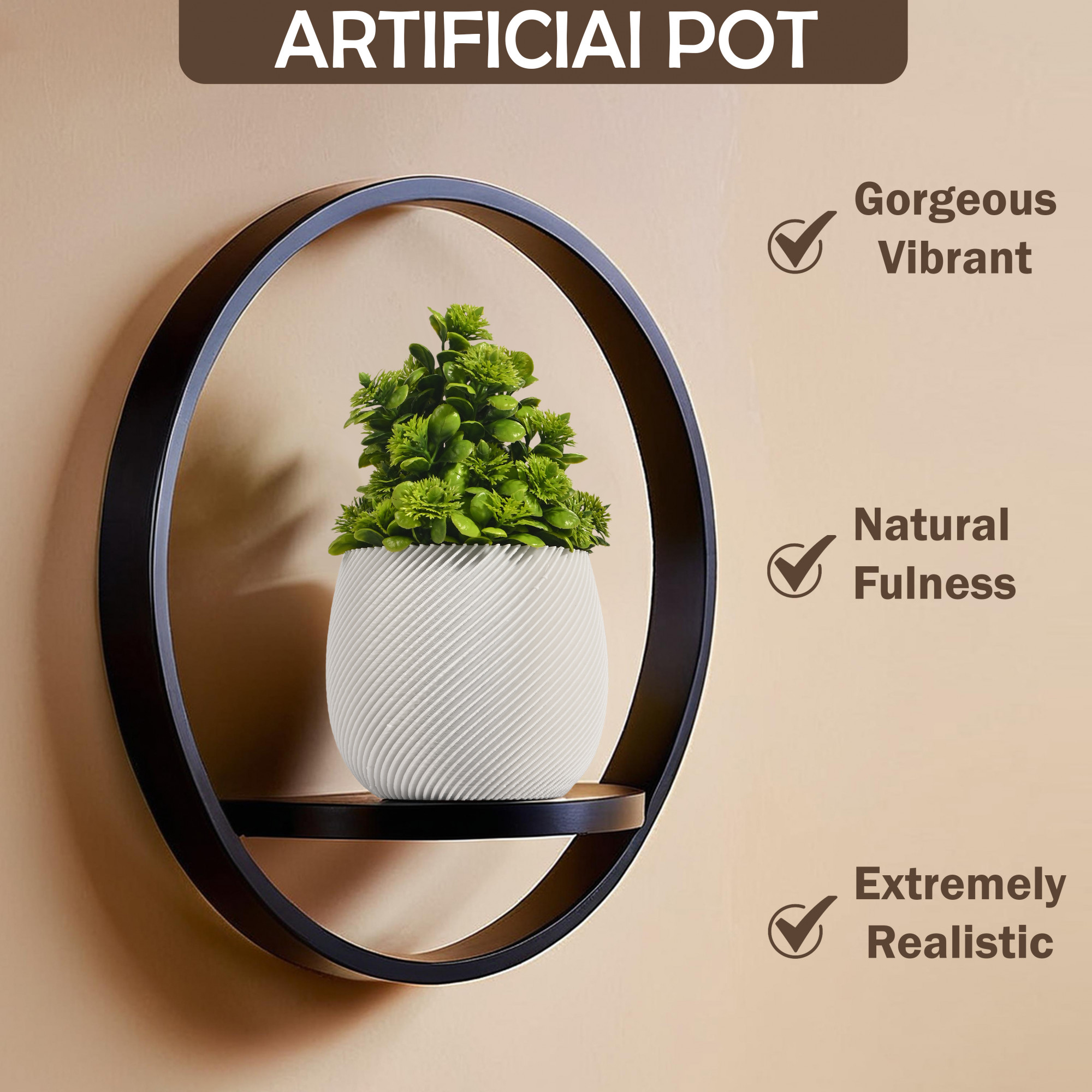 Indoor Artificial Plants with Pot for Shelf and Table Top  Potted Faux Plants for Home Decor  Office Desk  TV Unit Decorative Items for Living Room  4001 - White