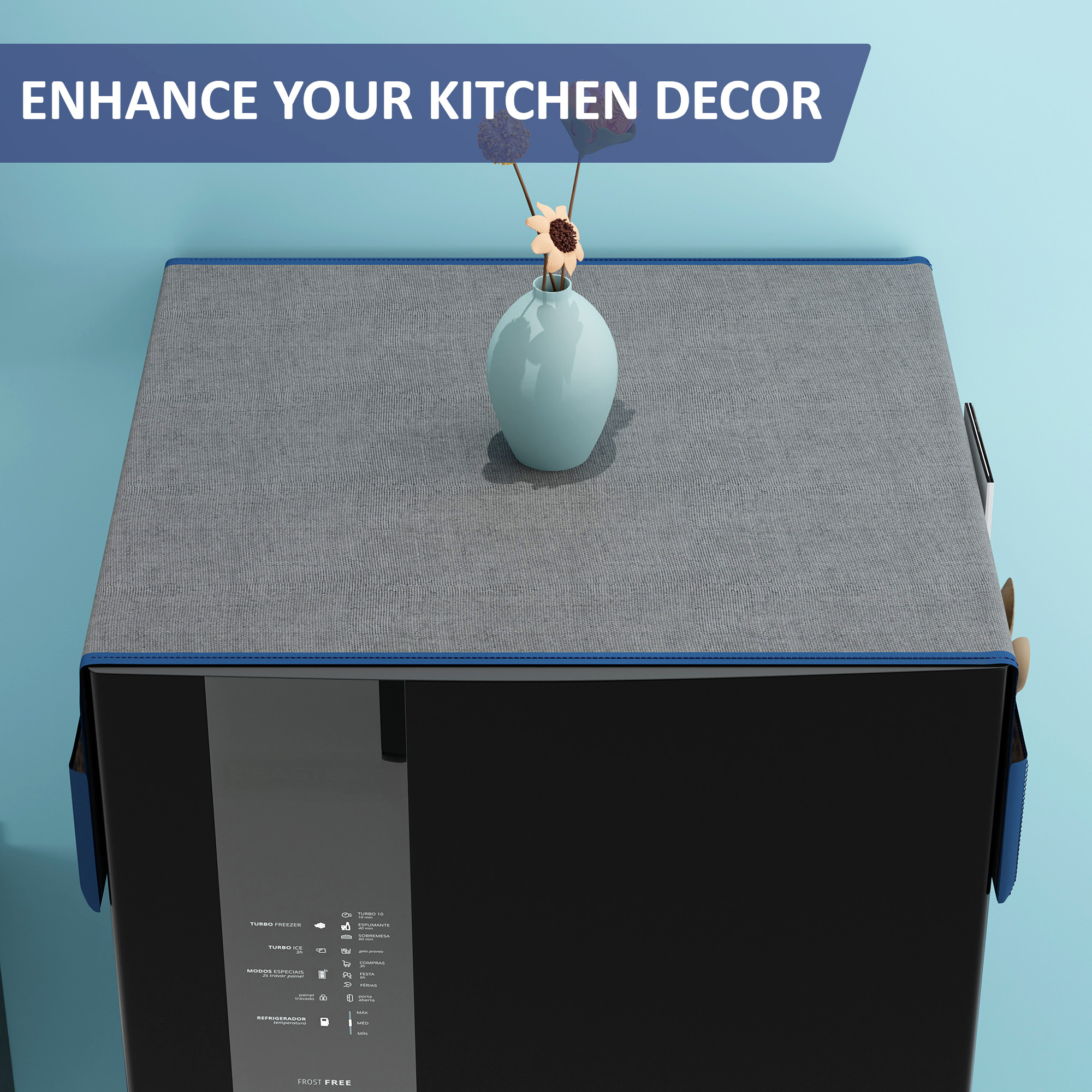 Jute Fridge Cover Top Single Door with 6 Utility Storage Side Pockets  FreezeRefrigerator Cover Top for Kitchen  Big Patta - Grey