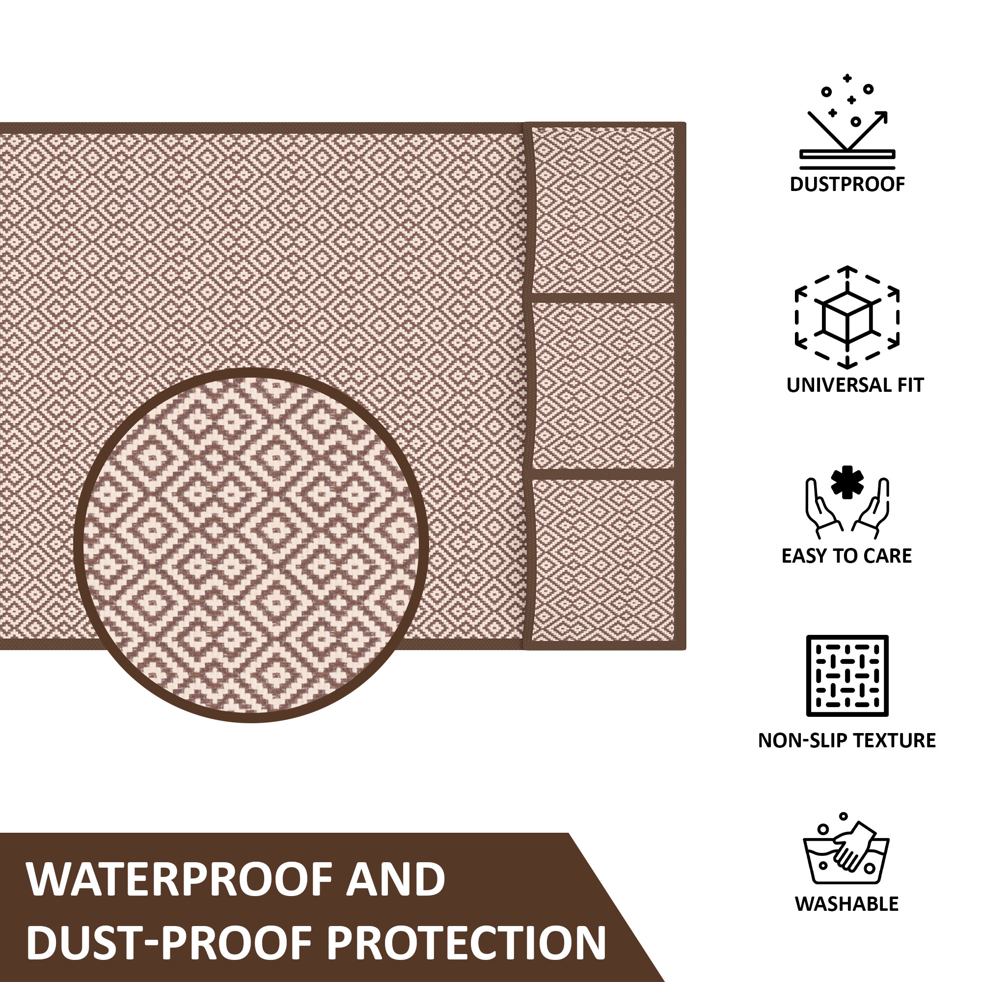 Jute Top Fridge Protective Cover with Extra Storage Space  Anti-Dust Refrigerator Desktop Sundries with Utility Pockets Cream  Brown