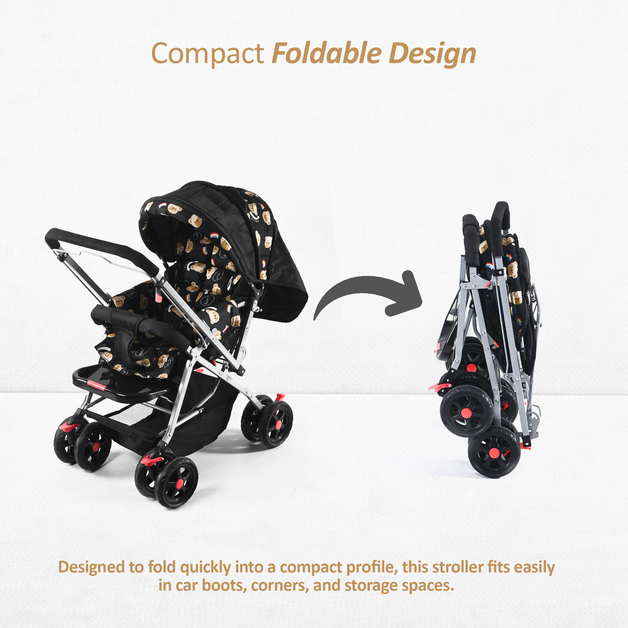 Kids Stroller Pram with Reversible Handle  Adjustable Canopy  Bottom Storage Basket  Pushchair for 15 to 3 Year Baby  Black