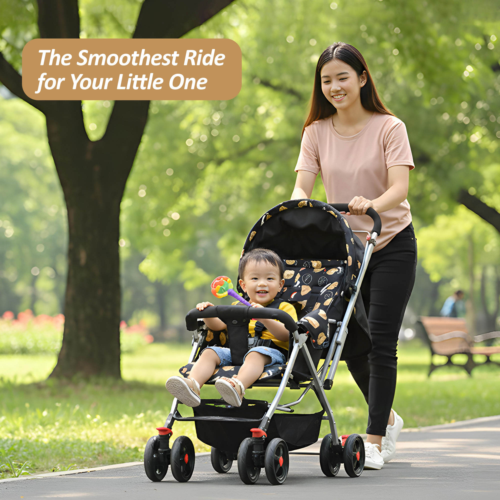 Kids Stroller Pram with Reversible Handle  Adjustable Canopy  Bottom Storage Basket  Pushchair for 15 to 3 Year Baby  Black