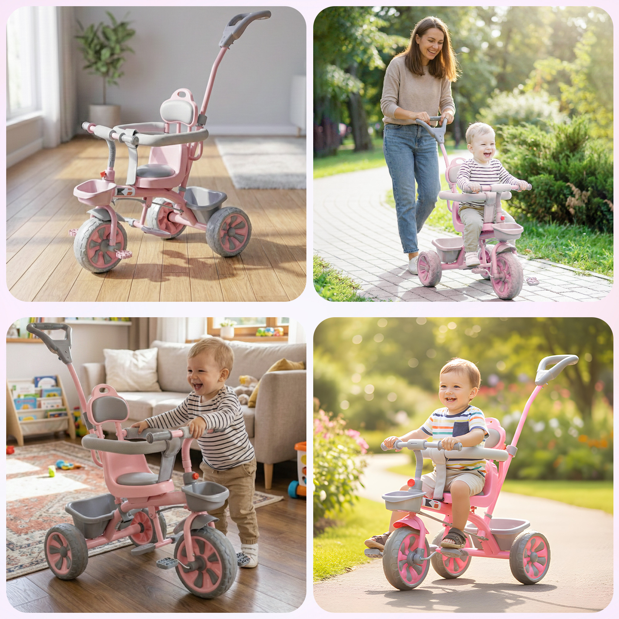 Kids Tricycle with Front Basket Safety Guard  Push Handle  Pedal Ride On Cycle for 155 Year Toddlers  1004 - Pink