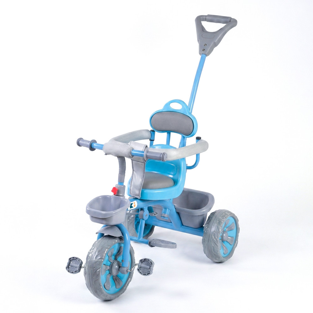 Image of Kids Tricycle with Front Basket, Safety Guard &amp; Push Handle | Pedal Ride On Cycle for 1.5–5 Year Toddlers | 1004 - Blue