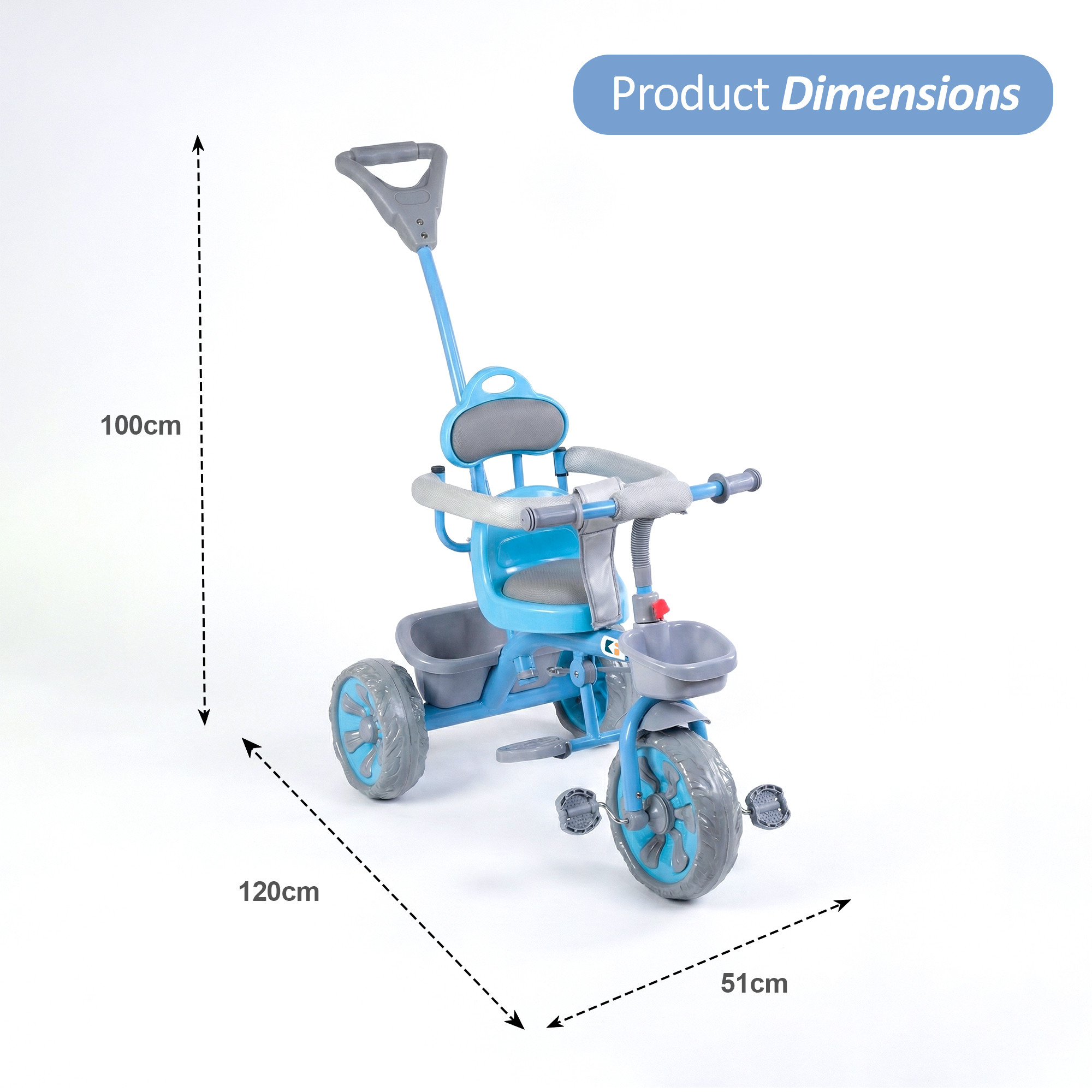 Kids Tricycle with Front Basket Safety Guard  Push Handle  Pedal Ride On Cycle for 155 Year Toddlers  1004 - Blue