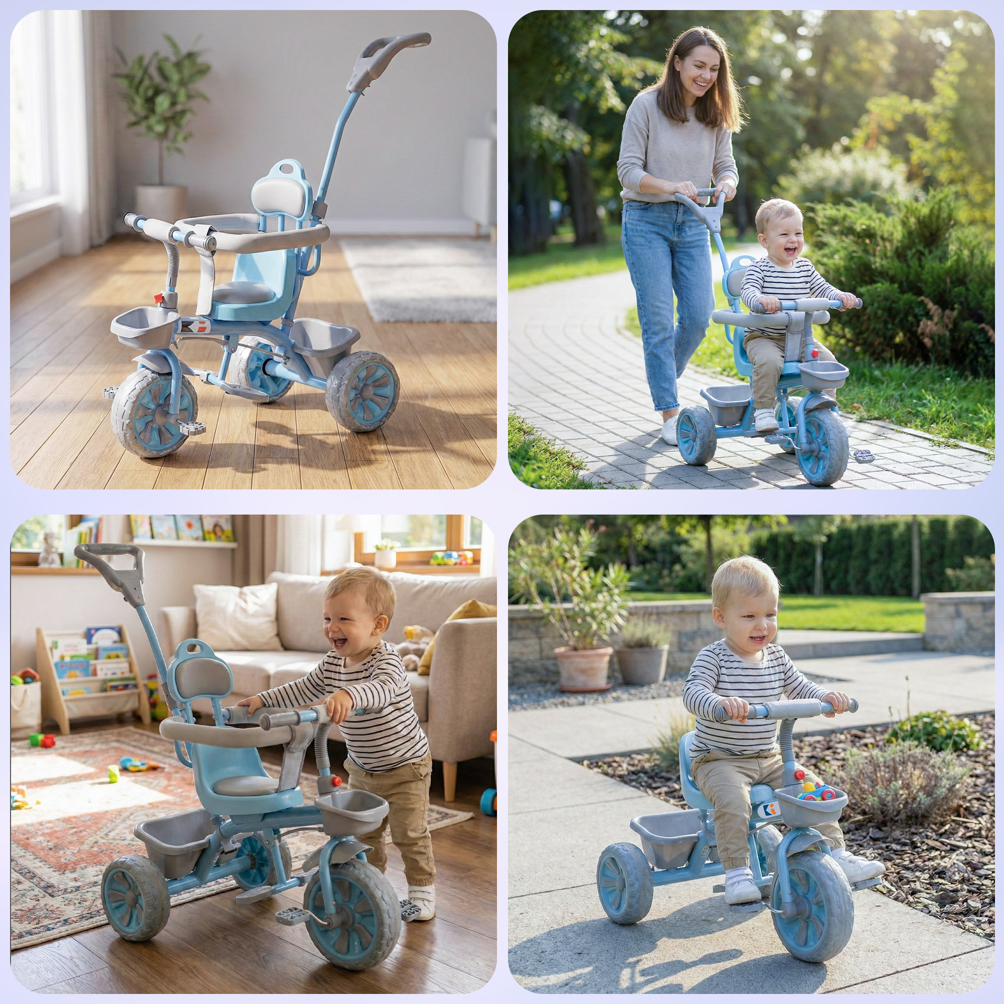 Kids Tricycle with Front Basket Safety Guard  Push Handle  Pedal Ride On Cycle for 155 Year Toddlers  1004 - Blue