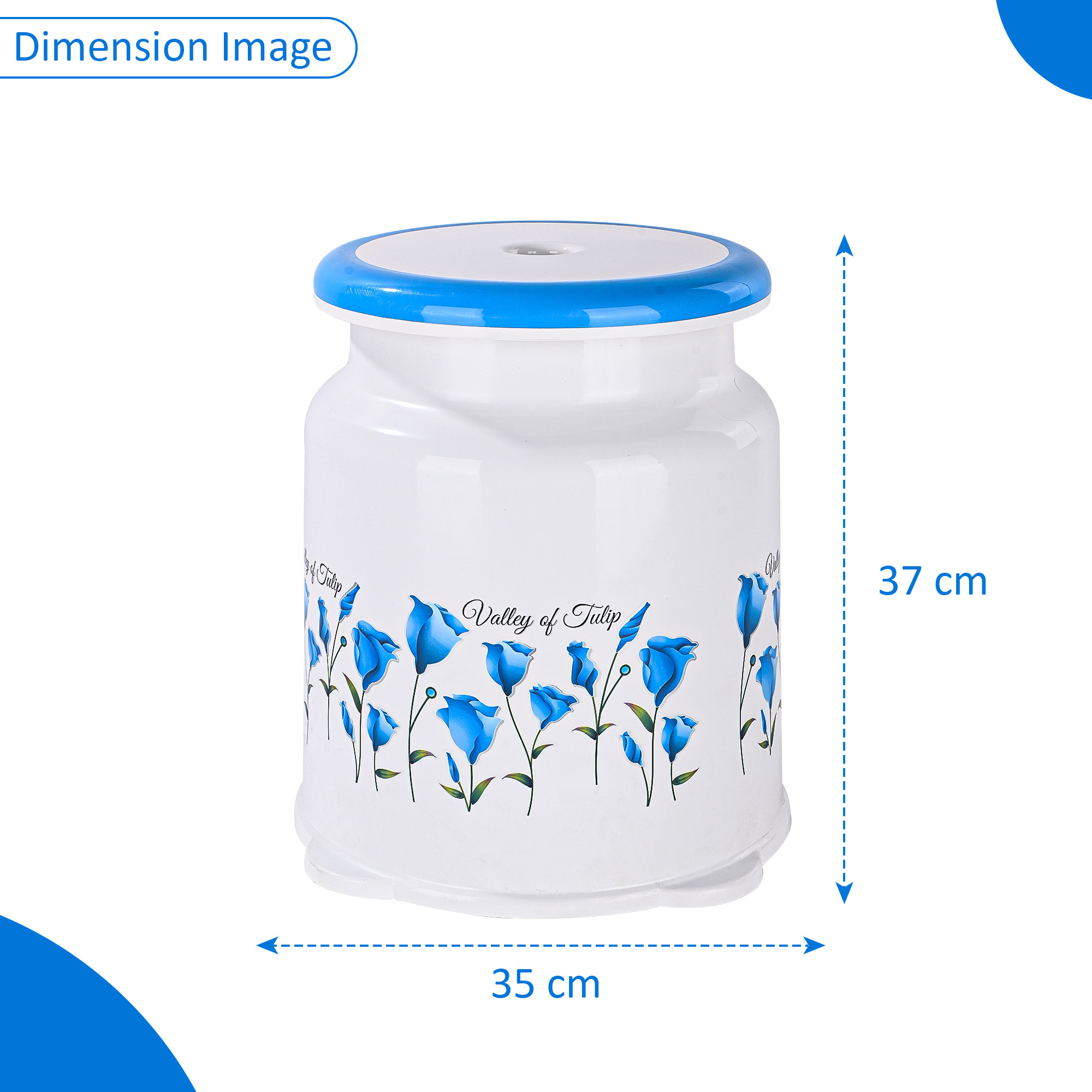 Kuber Indiustries Strong Plastic Tulip Design Round Seating Stool for Home  Anti-Slip Stool for Adult  Senior Citizen-Friendly Design  White  Blue