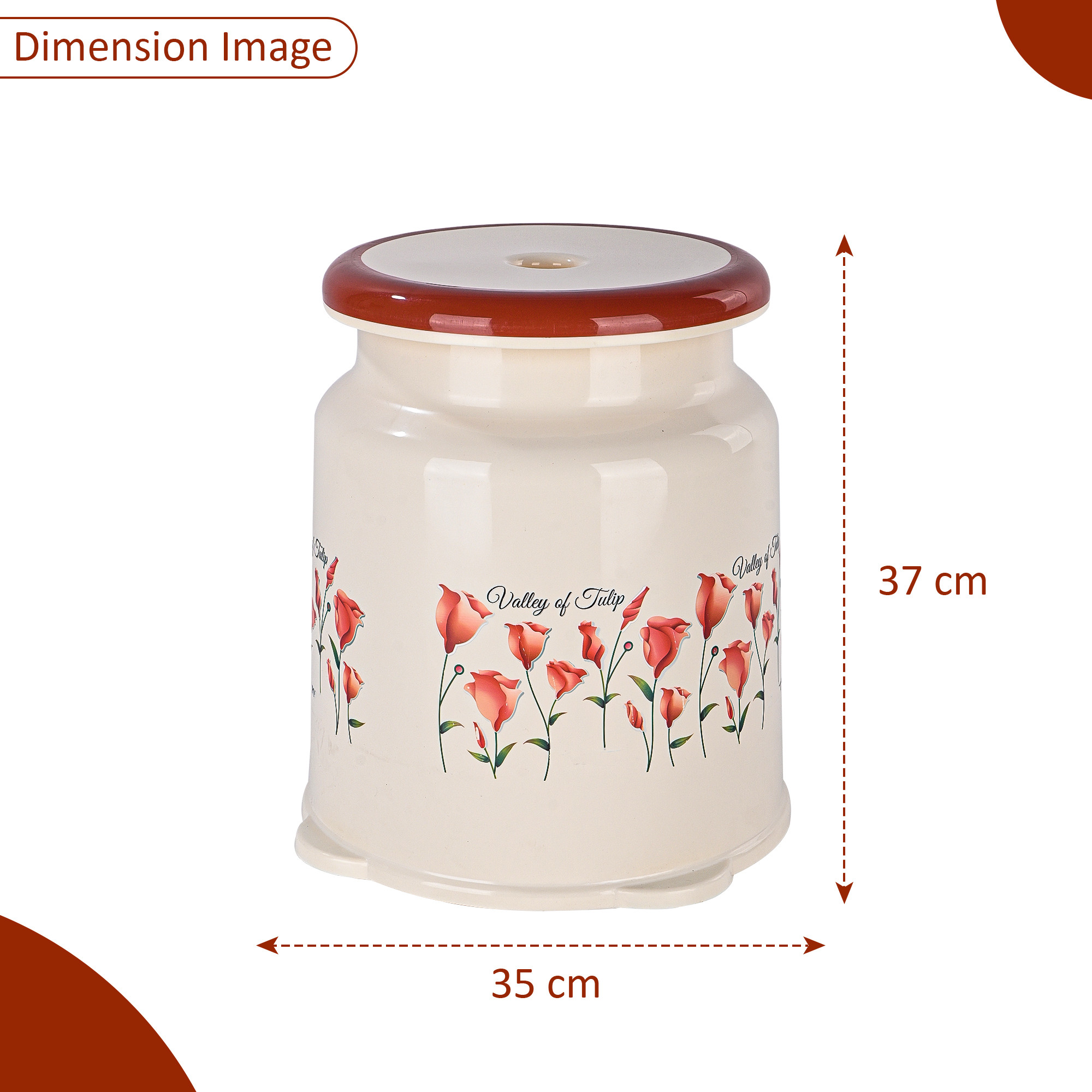 Kuber Indiustries Strong Plastic Tulip Design Round Seating Stool for Home  Anti-Slip Stool for Adult  Senior Citizen-Friendly Design  Cream  Brown