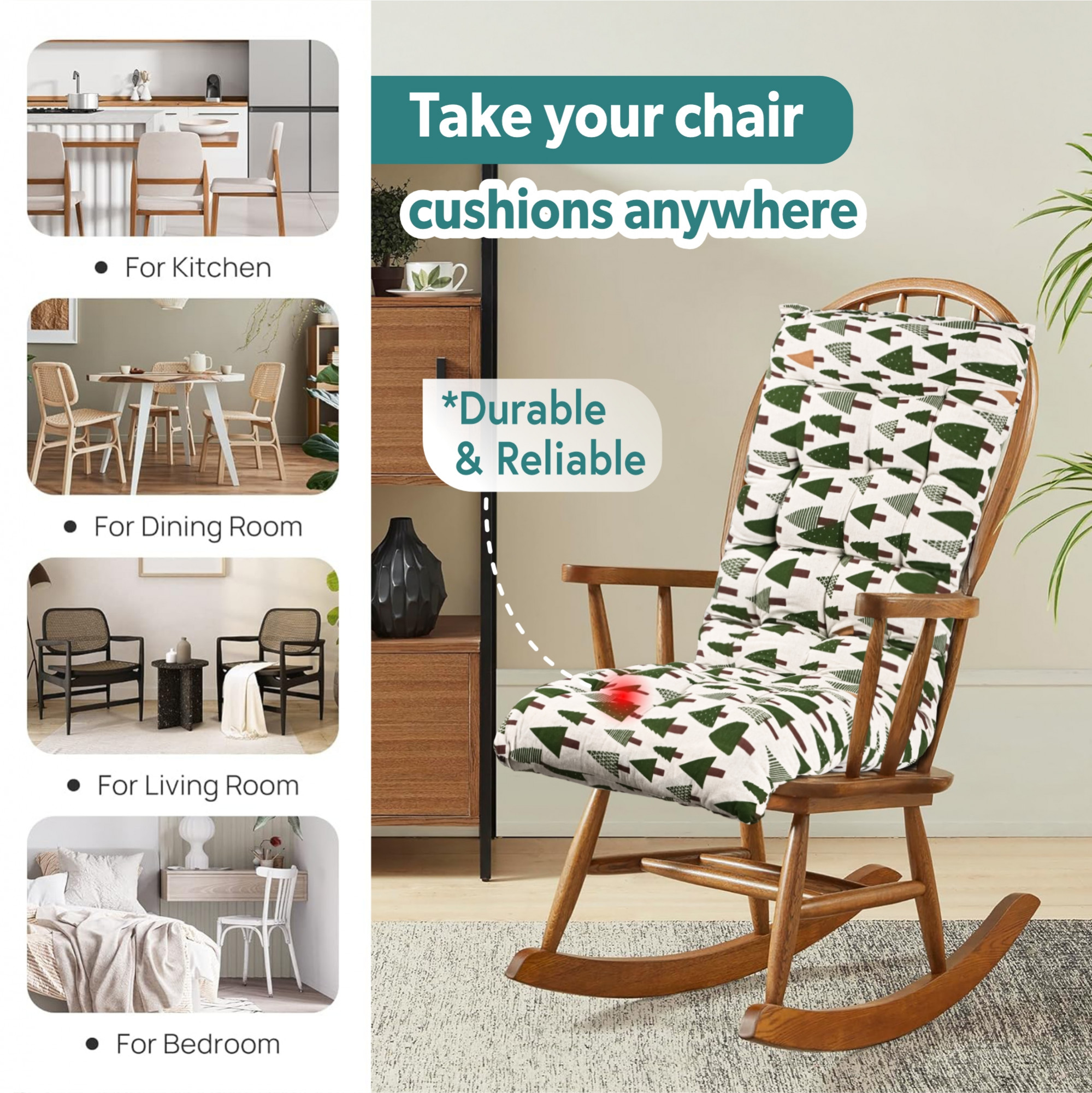 Kuber Indsutries 18x48 Inch Extra Long Chair Cushion for Comfortable Sitting  Rocking Chairs for IndoorOutdoor  Cushion For Home Office  Back Rest Support Cushion with Ties  Tree - Green