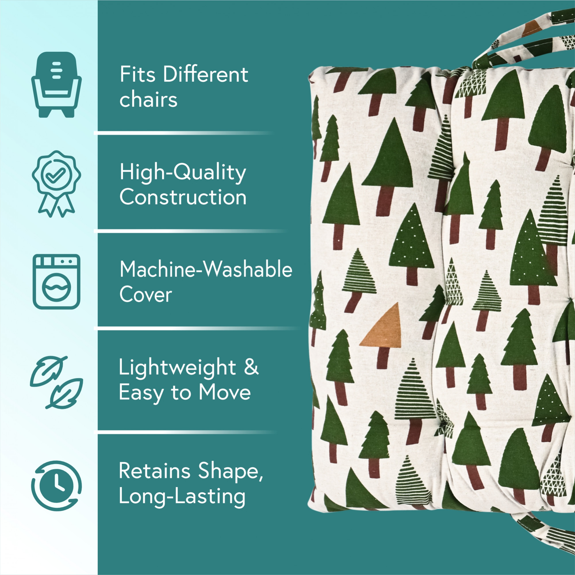 Kuber Indsutries 18x48 Inch Extra Long Chair Cushion for Comfortable Sitting  Rocking Chairs for IndoorOutdoor  Cushion For Home Office  Back Rest Support Cushion with Ties  Tree - Green