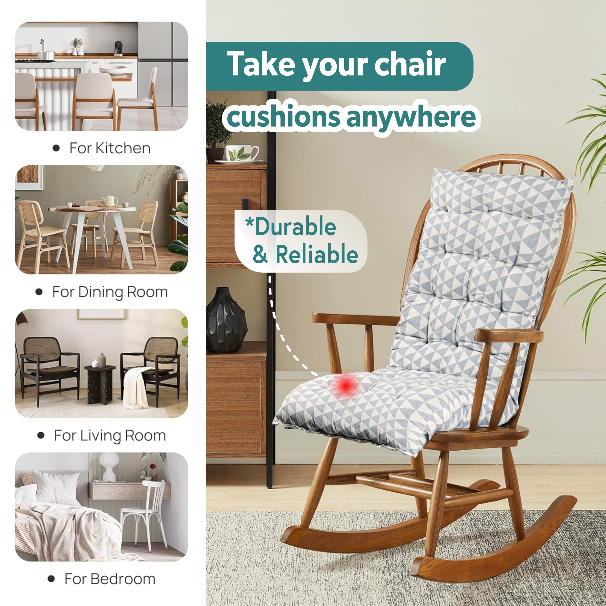 Kuber Indsutries 18x48 Inch Extra Long Chair Cushion for Comfortable Sitting  Rocking Chairs for IndoorOutdoor  Cushion For Home Office  Back Rest Support Cushion with Ties  Triangle - Grey