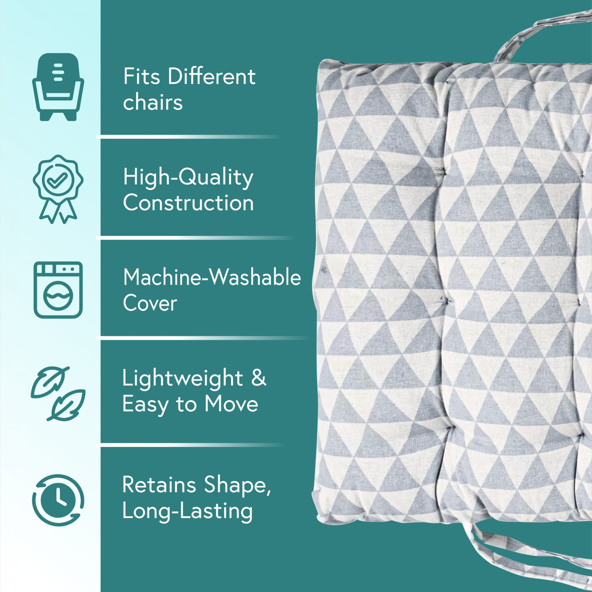 Kuber Indsutries 18x48 Inch Extra Long Chair Cushion for Comfortable Sitting  Rocking Chairs for IndoorOutdoor  Cushion For Home Office  Back Rest Support Cushion with Ties  Triangle - Grey