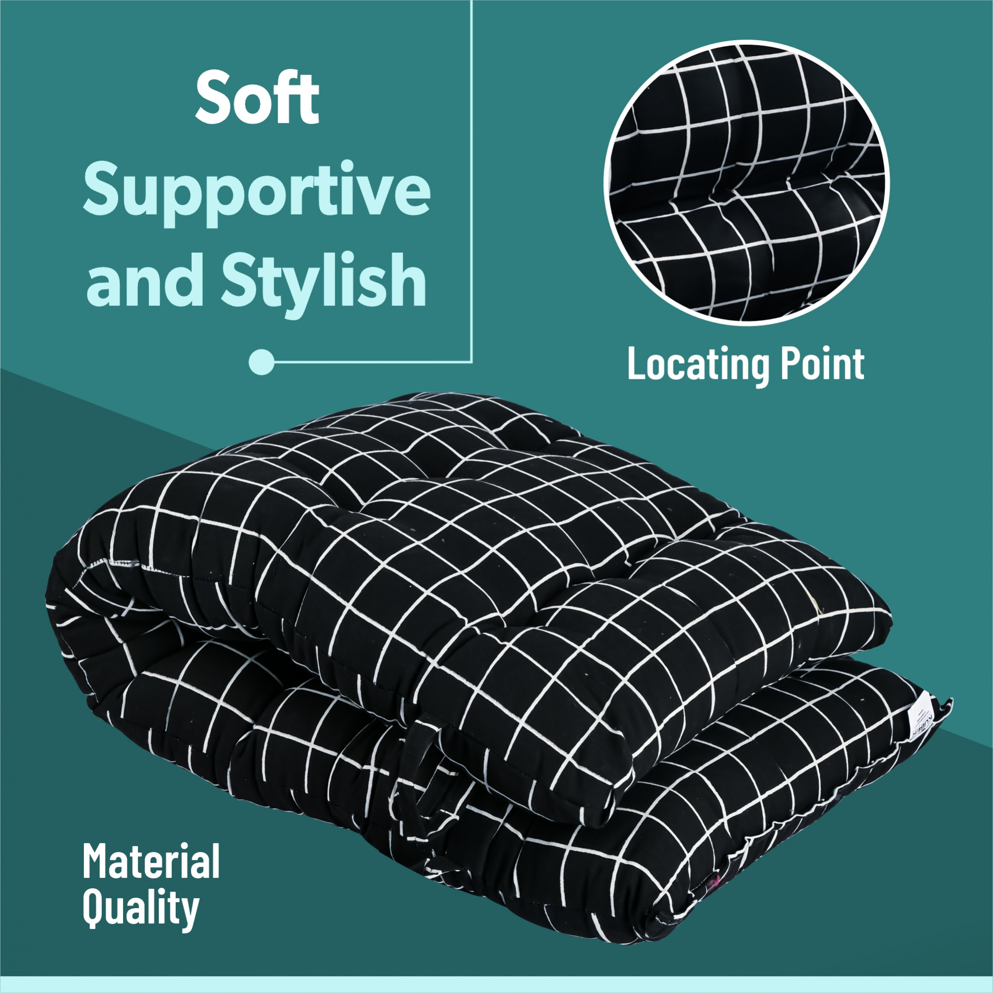 Kuber Indsutries 18x48 Inch Extra Long Chair Cushion for Comfortable Sitting  Rocking Chairs for IndoorOutdoor  Cushion For Home Office  Back Rest Support Cushion with Ties  Check - Black