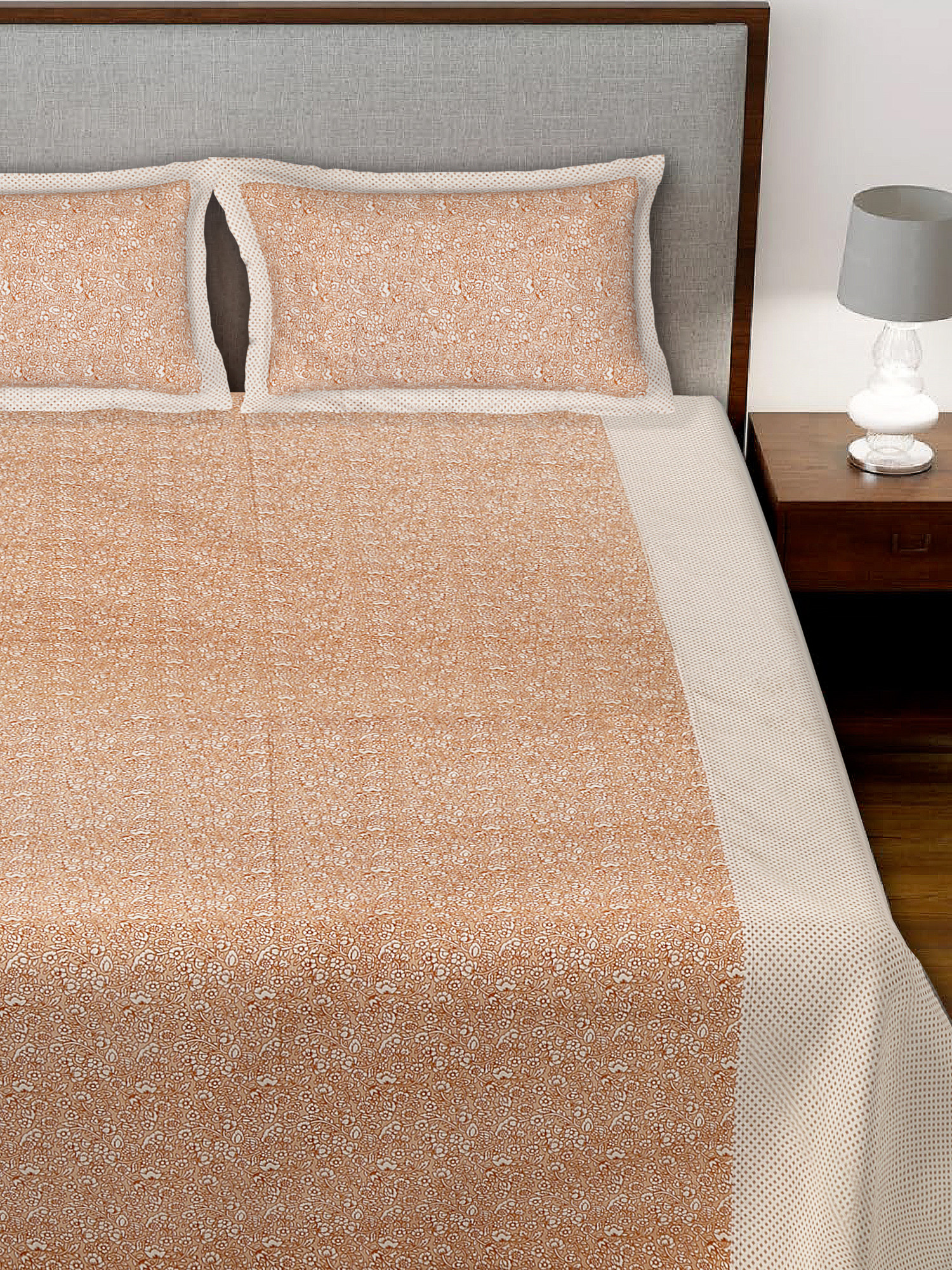 Kuber Industires Floral Design Pure Cotton Soft Light Weight Double Bedsheet With 2 Pillow Cover (Cream)-HS_38_KUBMART21127