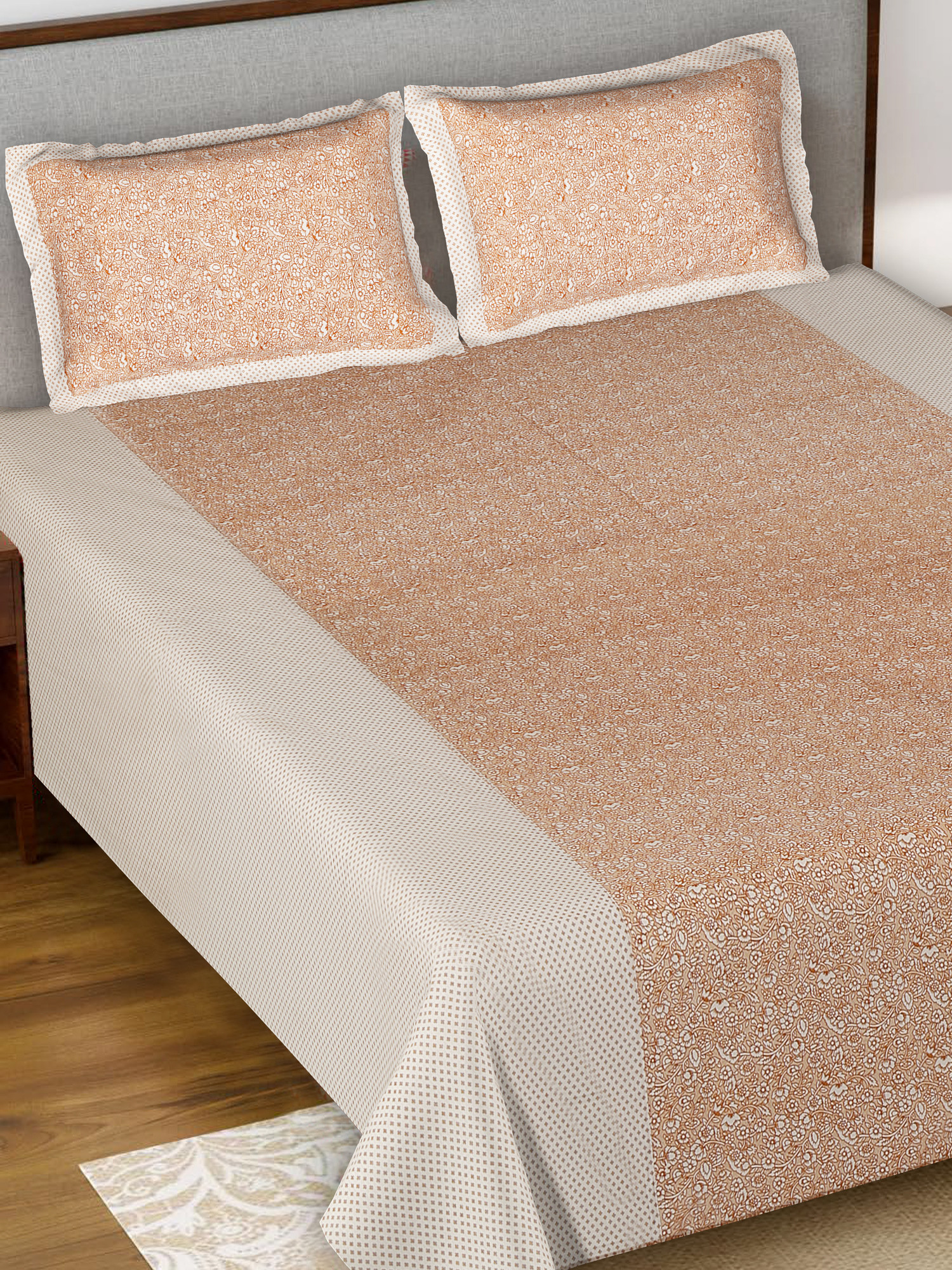Kuber Industires Floral Design Pure Cotton Soft Light Weight Double Bedsheet With 2 Pillow Cover (Cream)-HS_38_KUBMART21127