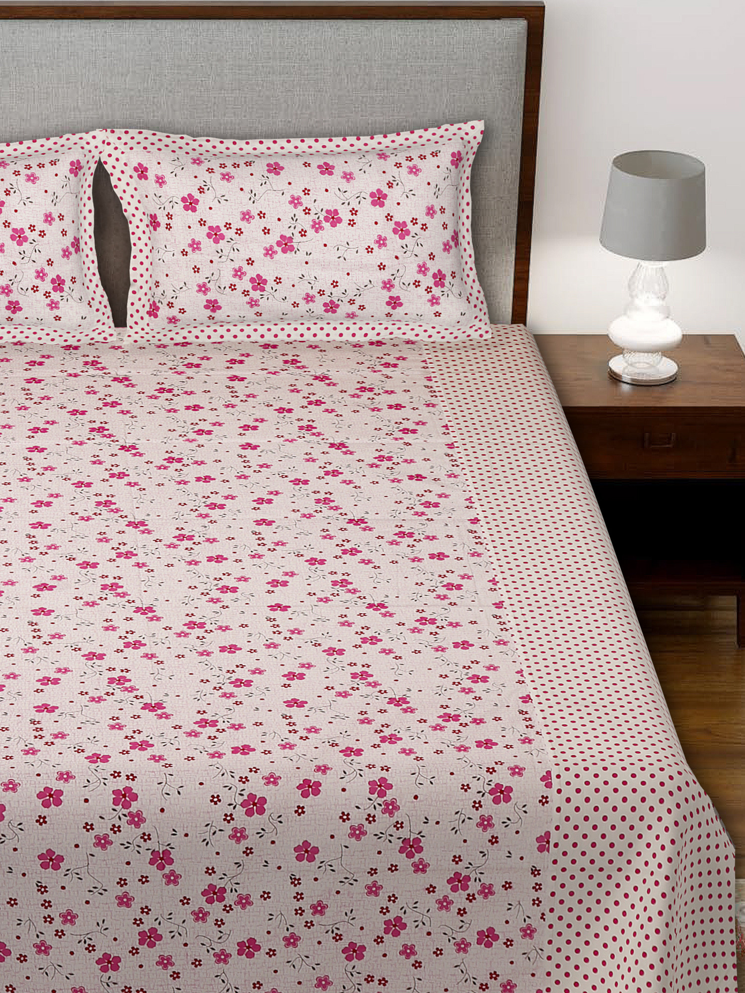 Kuber Industires Flower Design Pure Cotton Soft Light Weight Double Bedsheet With 2 Pillow Cover (Pink)-HS_38_KUBMART21123