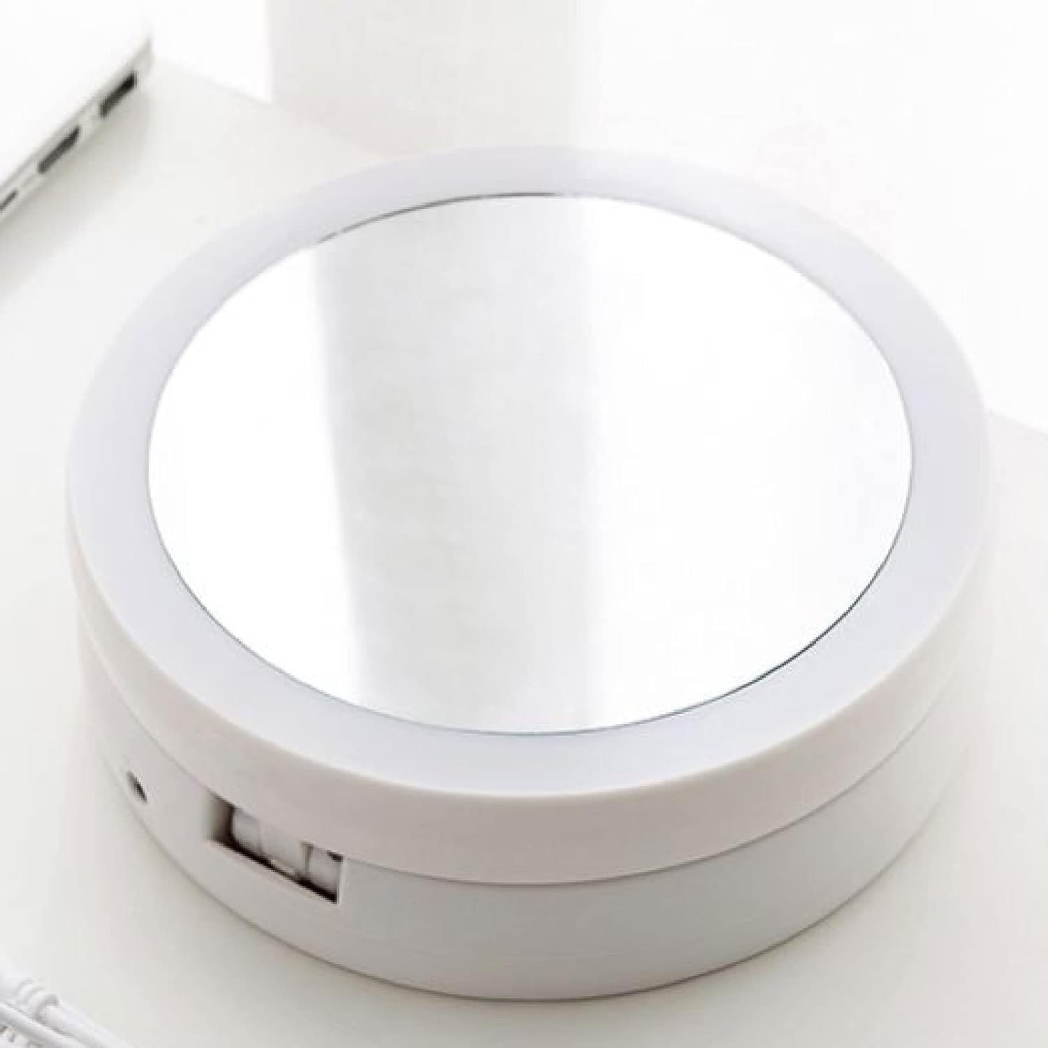 Kuber Industires Foldable Makeup Mirror with LED Light|Mirror for Table Top, Vanity, Desk|Battery Operated & USB Port(White)