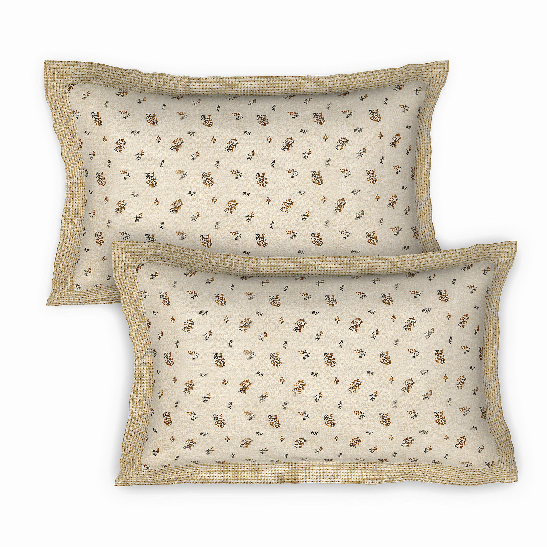 Kuber Industires Leaf Design Pure Cotton Soft Light Weight Double Bedsheet With 2 Pillow Cover (Cream)-HS_38_KUBMART21131