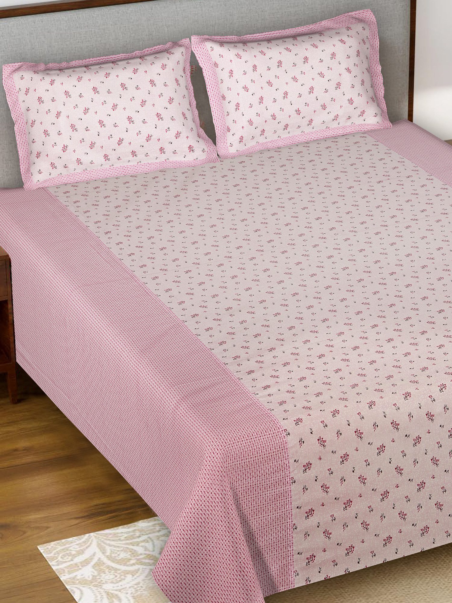 Kuber Industires Leaf Design Pure Cotton Soft Light Weight Double Bedsheet With 2 Pillow Cover (Pink)-HS_38_KUBMART21129