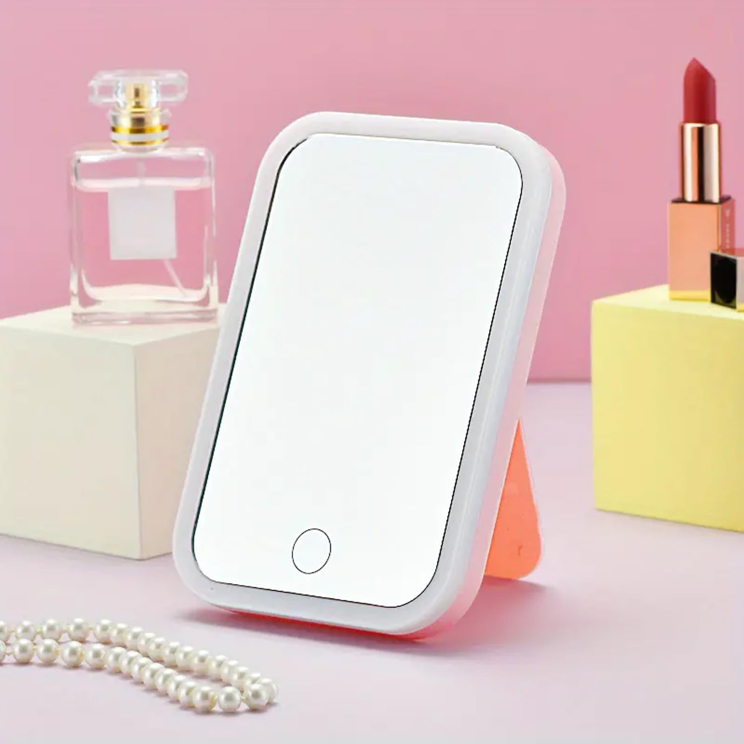 Kuber Industires Makeup Mirror with LED Light|Mirror for Table Top, Vanity, Desk|Battery Operated with USB Port(White)