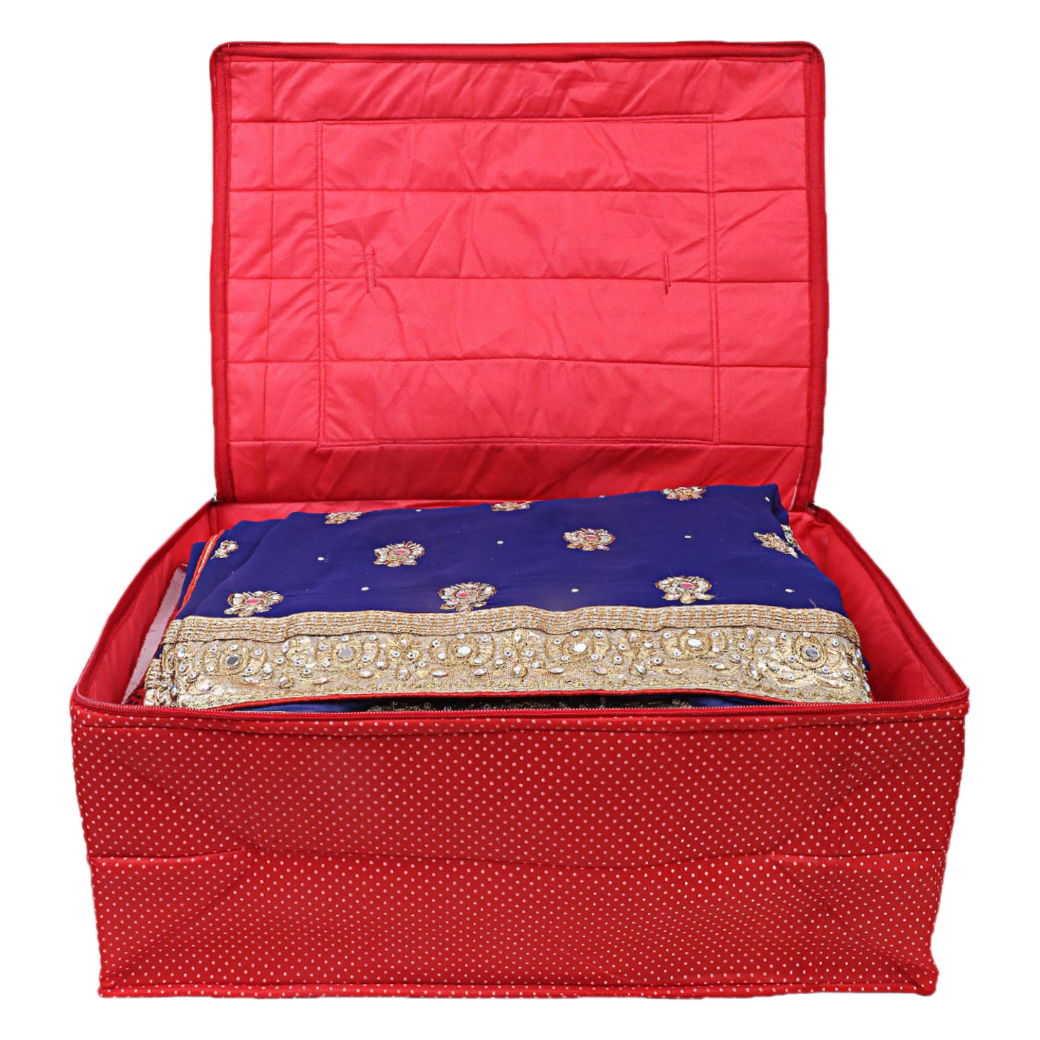 Kuber Industires Multiuses Dot Print Polyester Saree Covers/Clothes Storage Bag/Wardrobe Organizer (Red )